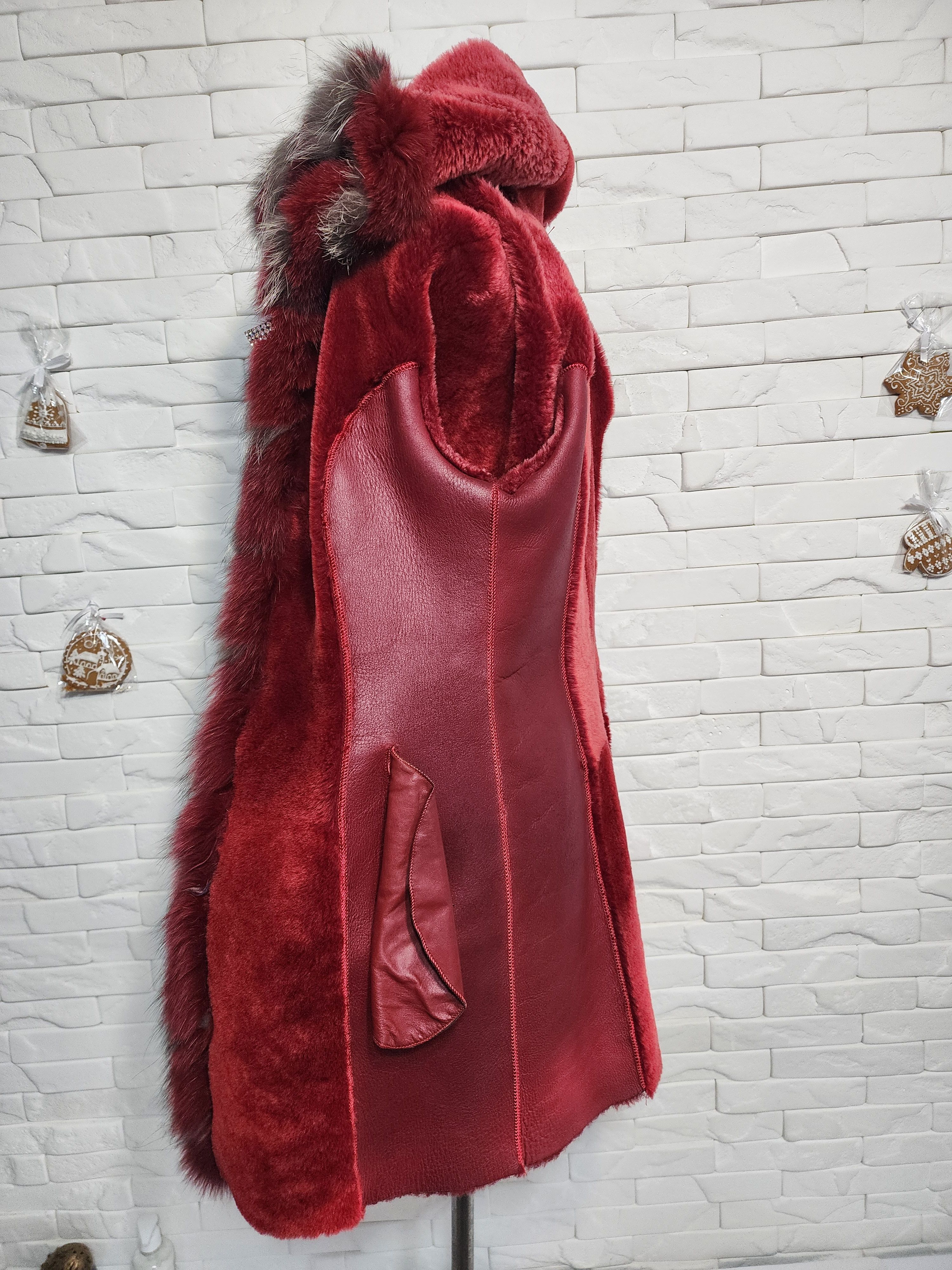 Furla Red Women's Sheepskin Coat: Genuine Fur Winter Hooded Jacket Size S / US 4 / IT 40 - 10 Thumbnail