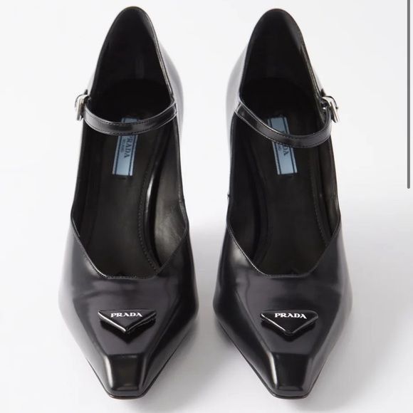 image of Prada Modellerie Logo-Plaque Leather Mary Jane Pumps Shoes in Black, Women's (Size 11)