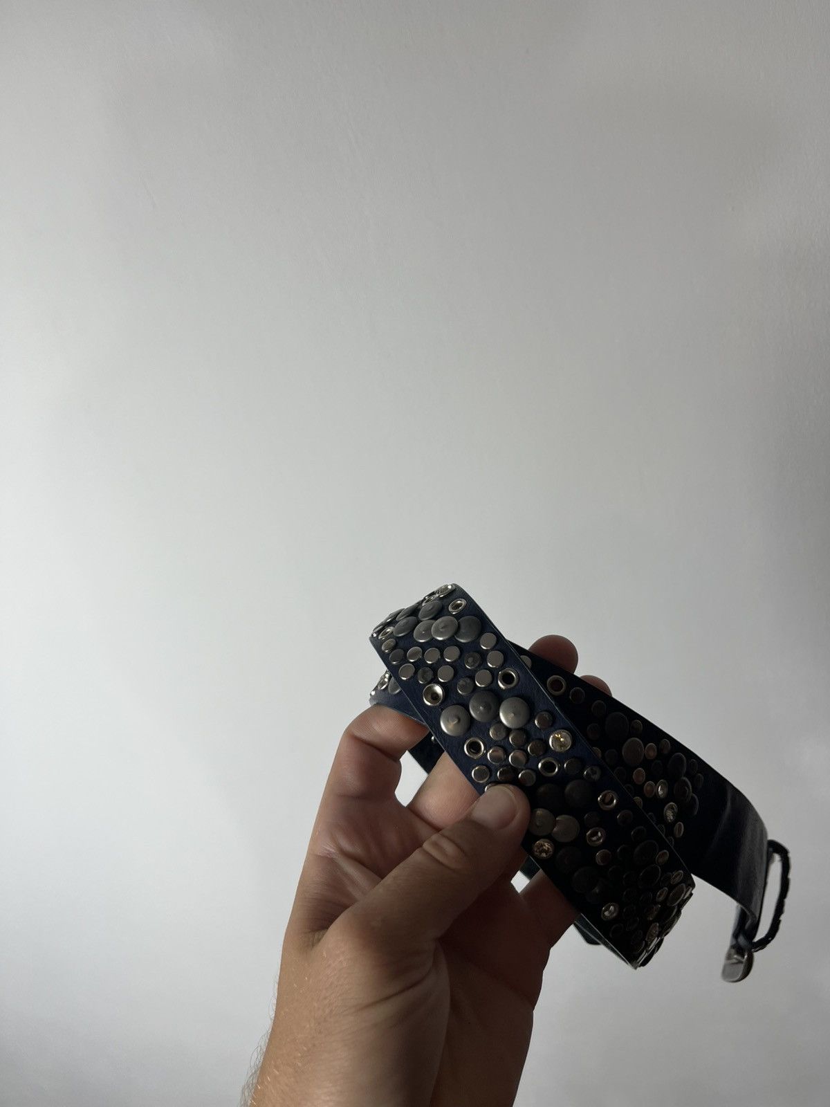 Other Avant-Garde Blue Leather Belt with Silver Studs Unisex Size ONE SIZE - 7 Thumbnail