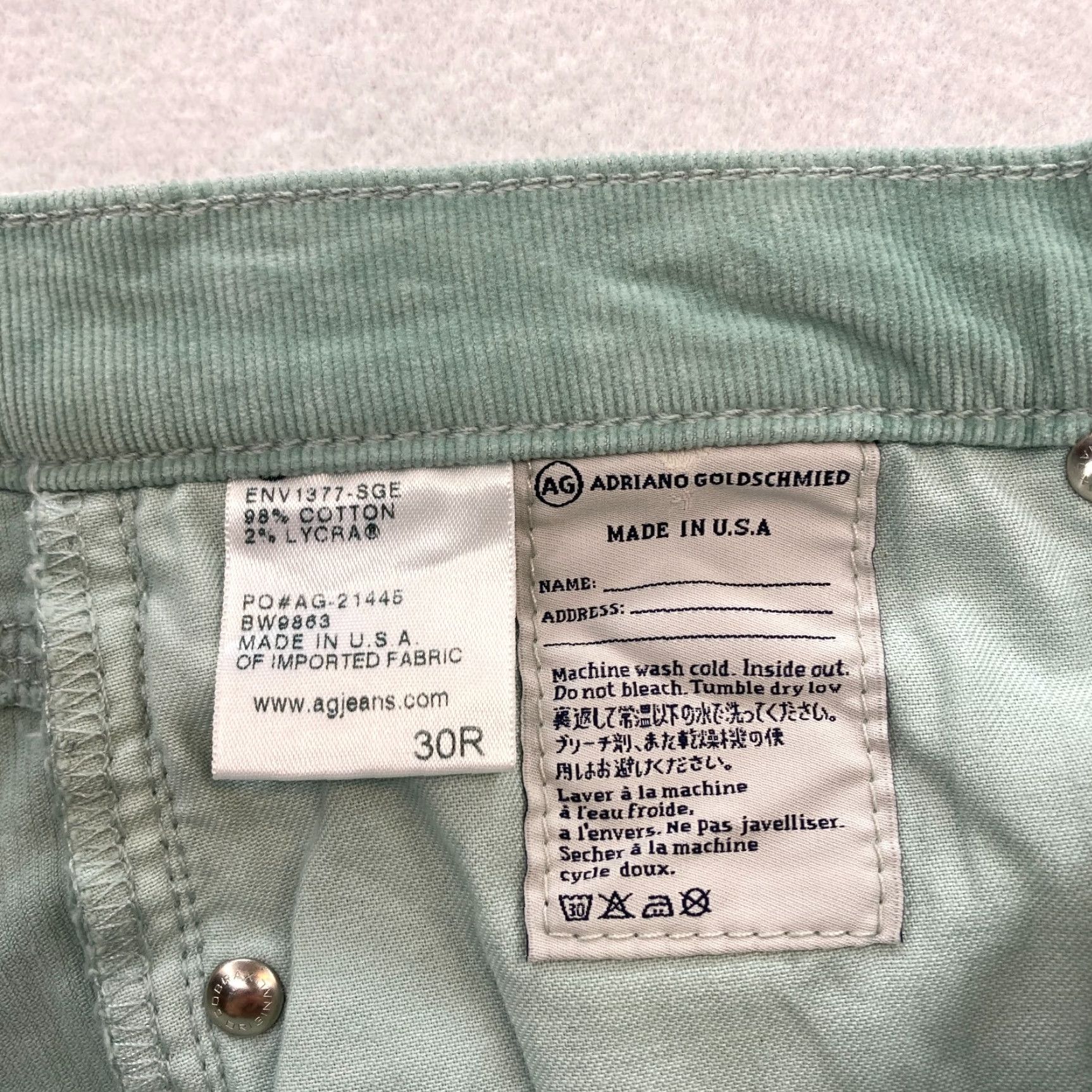 Vintage AG Adriano Goldschmied Stevie Ankle Pant Women's 30 Green Corduroy Slim Straight Pants Size 30" / US 8 / IT 44 - 5 Thumbnail