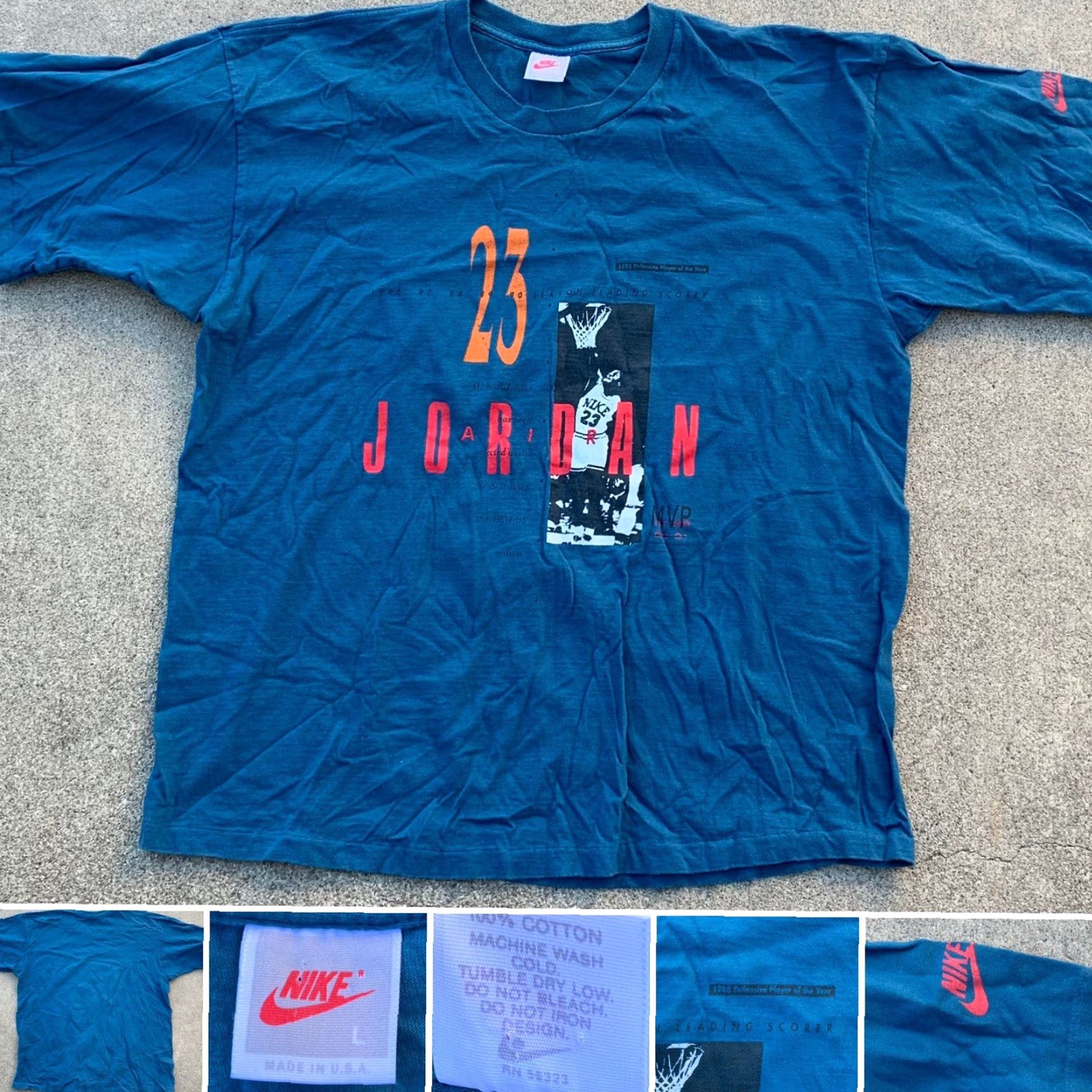 Nike VINTAGE Nike Air Jordan 23 Graphic Tee L Mens Blue 90s 1990s Single Stitch Made in USA Shirt T-Shirt Size US L / EU 52-54 / 3 - 3 Thumbnail