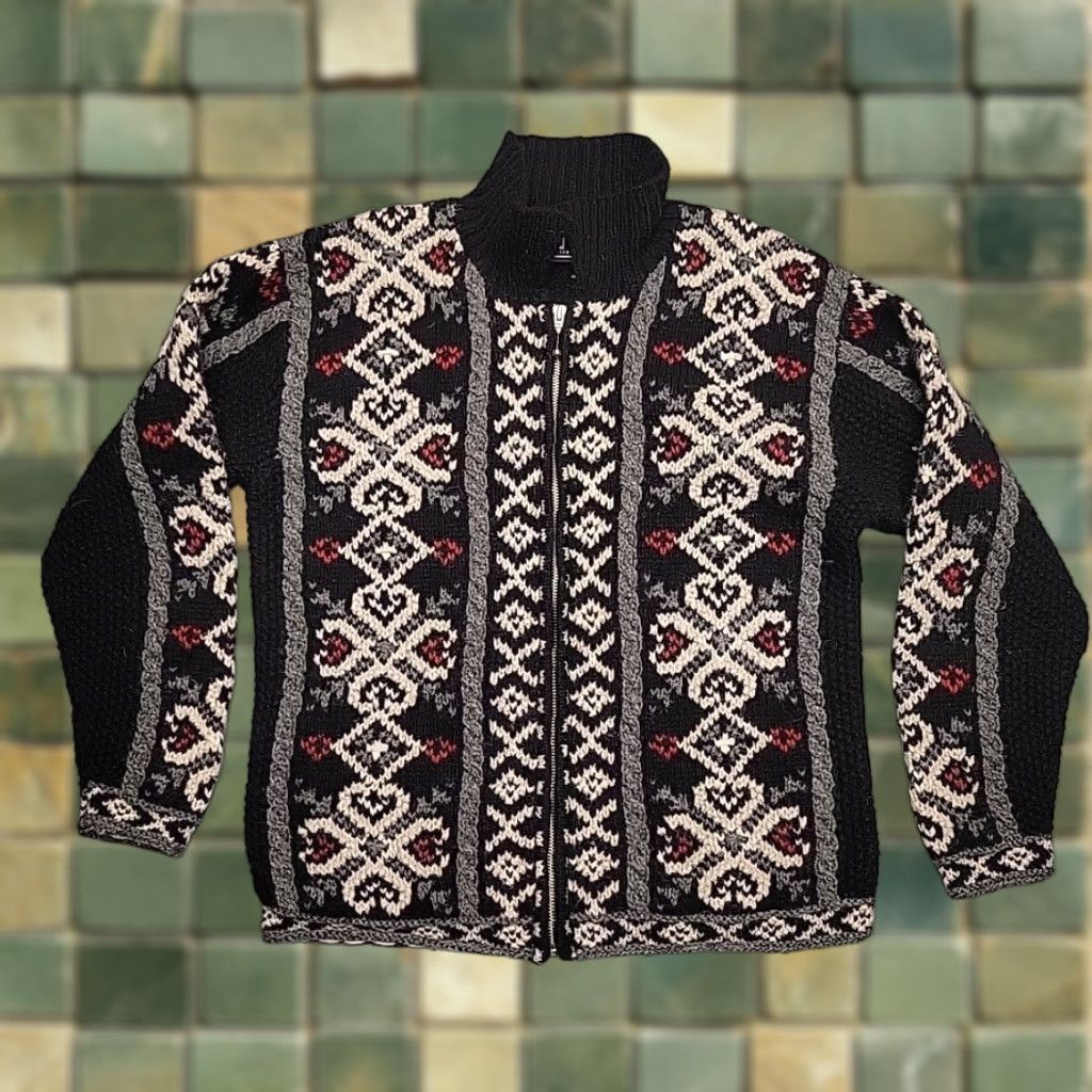 Vintage Maurices Sweater Womens S Black Shetland Wool Fair Isle Zip Nordic Cottagecore Size S / US 4 / IT 40 - 1 Thumbnail