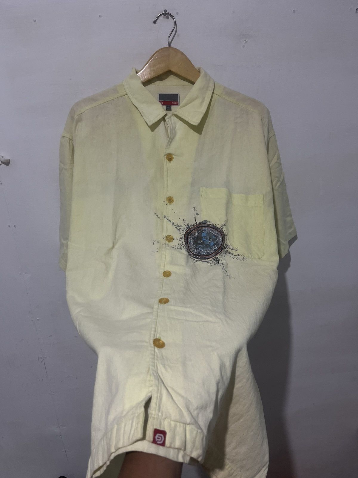Ocean Pacific 90s/Y2K Ocean Pacific OP Yellow GPS Graphic Button Up Size US XXL / EU 58 / 5 - 6 Thumbnail