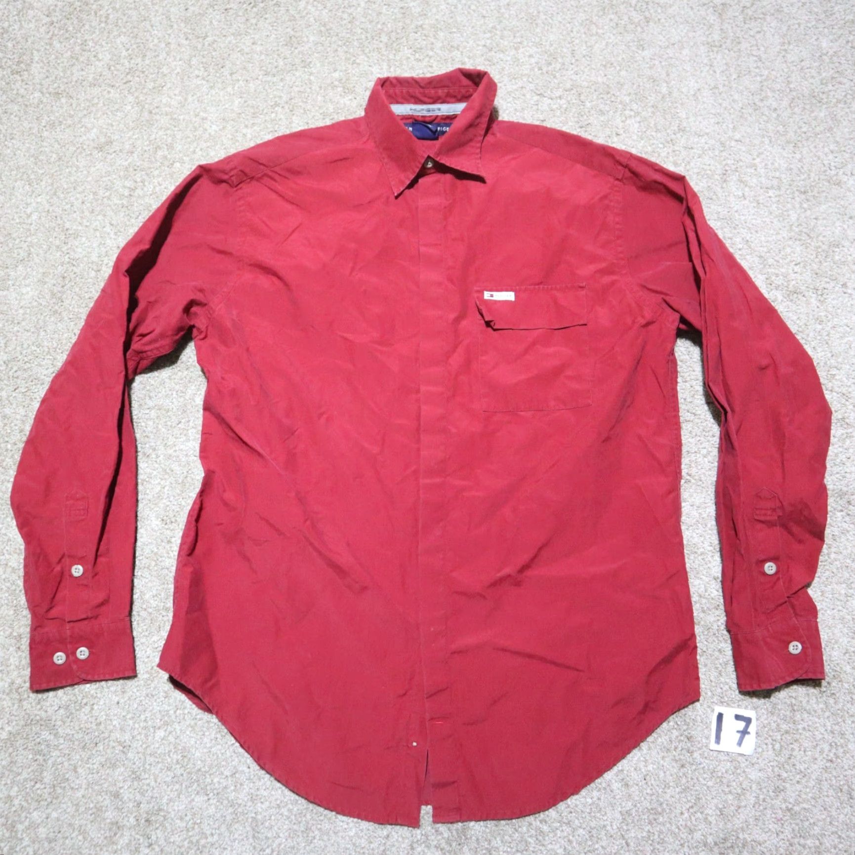 Tommy Hilfiger Tommy Hilfiger Shirt Men Long Sleeve Button-Down Solid Red M Adult Medium Regular Fit Size US M / EU 48-50 / 2 - 2 Thumbnail