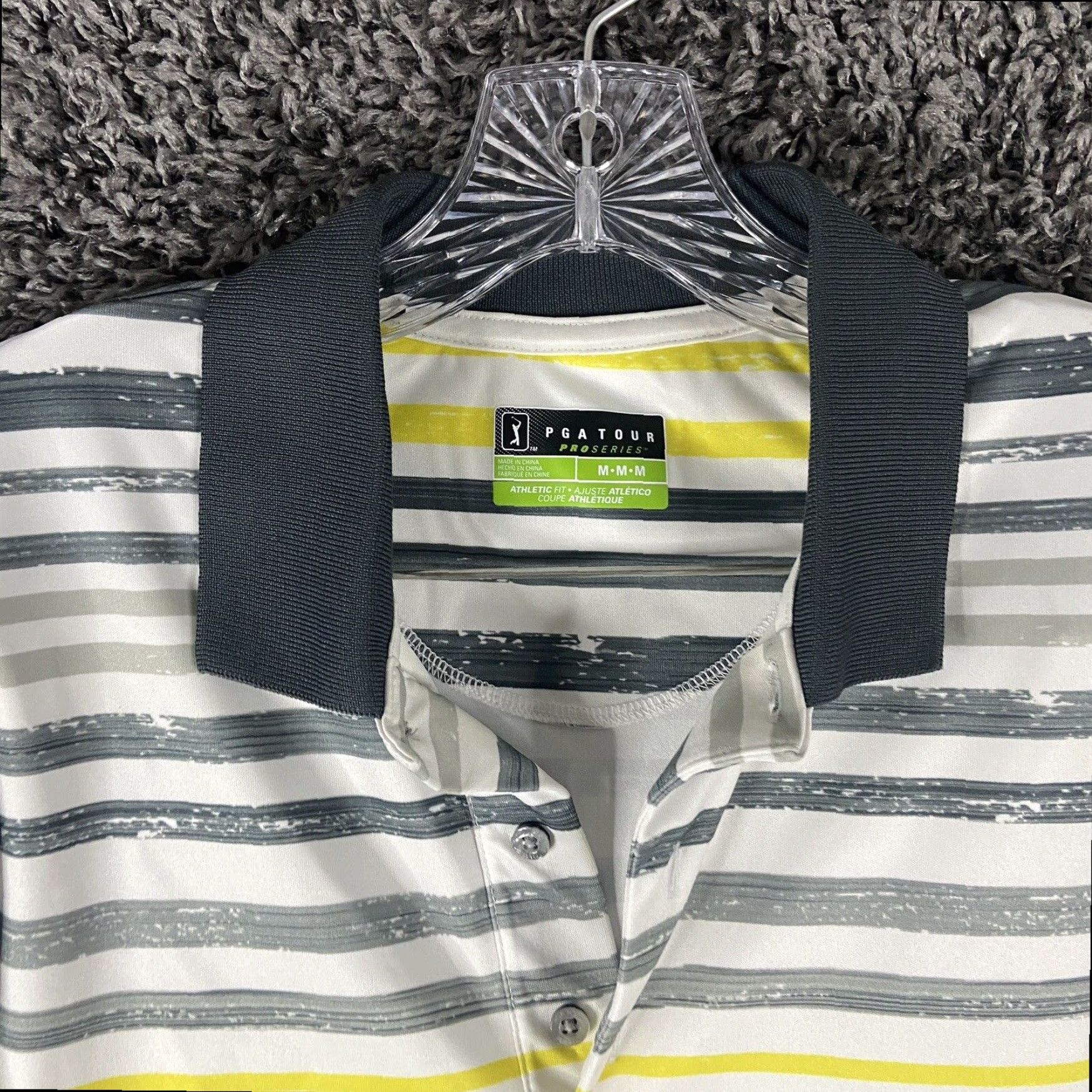 PGA Tour PGA Tour Men's Gray Yellow Striped Polo Shirt M Athletic Fit Size US M / EU 48-50 / 2 - 5 Thumbnail
