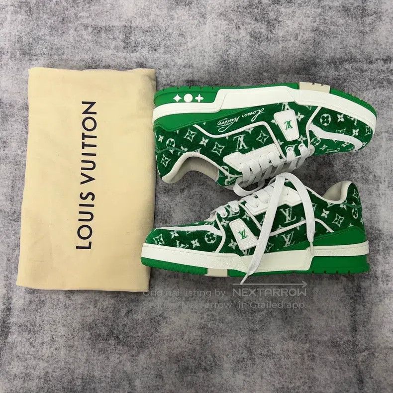 Louis Vuitton Louis Vuitton Trainer white and green flocked fully printe Size US 6.5 / EU 39-40 - 3 Thumbnail