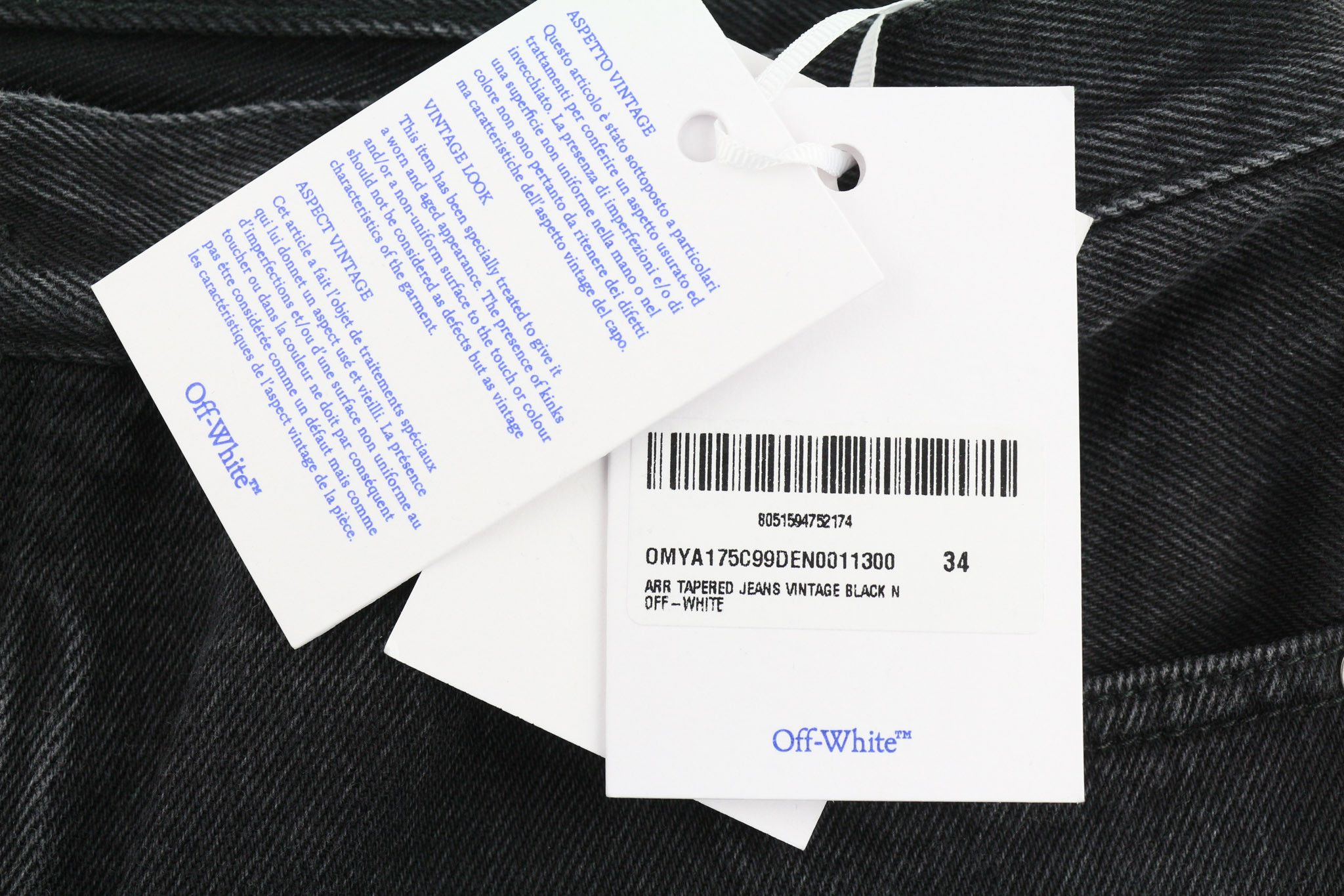 Off-White 34 Tapered 100% Cotton Vintage Black 5-Pocket 81879 Size US 34 / EU 50 - 6 Thumbnail