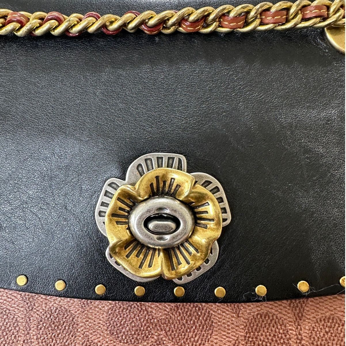 Coach Vintage Coach Tea Rose Parker Bag Rivets Snakeskin Detail Size ONE SIZE - 7 Thumbnail