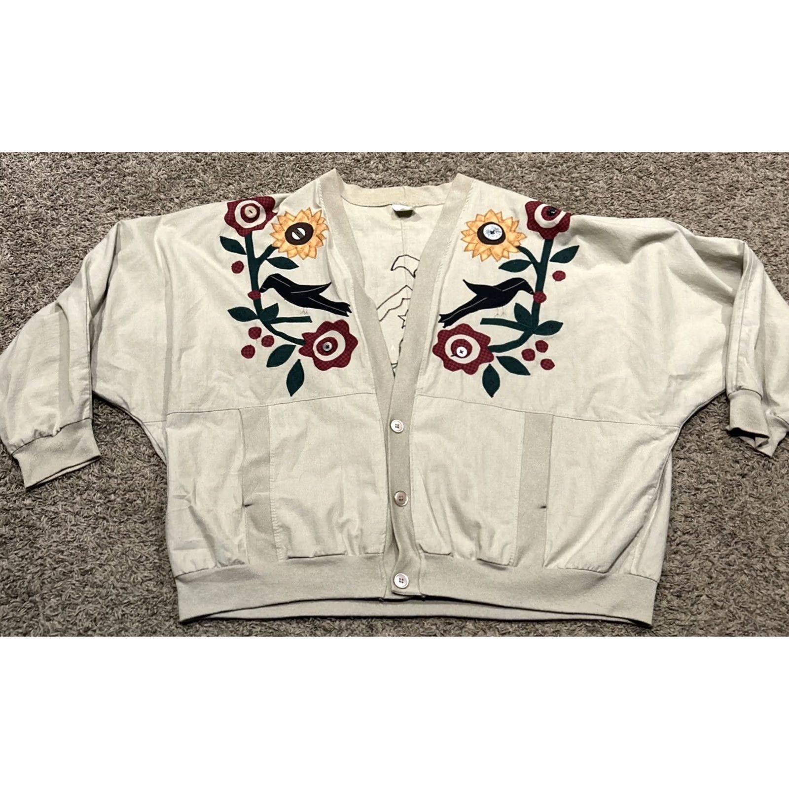 Vintage VINTAGE Quitman USA Cardigan Womens L/XL Khaki Knit Button Pockets 80s Real US Made Beige 80s Womens Size L / US 10 / IT 46 - 2 Thumbnail