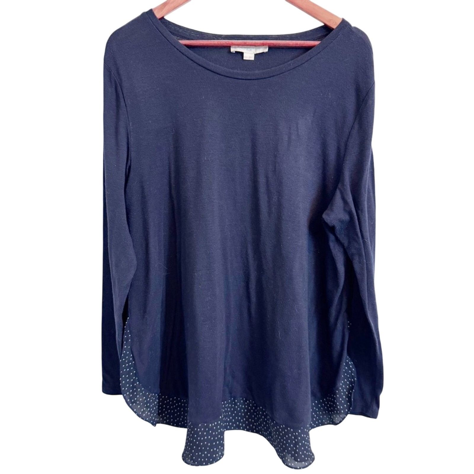 Loft Loft Navy White Polka Dot Mixed Media Sweater Top 16/18 Size XXL / US 16-18 / IT 52-54 - 1 Thumbnail