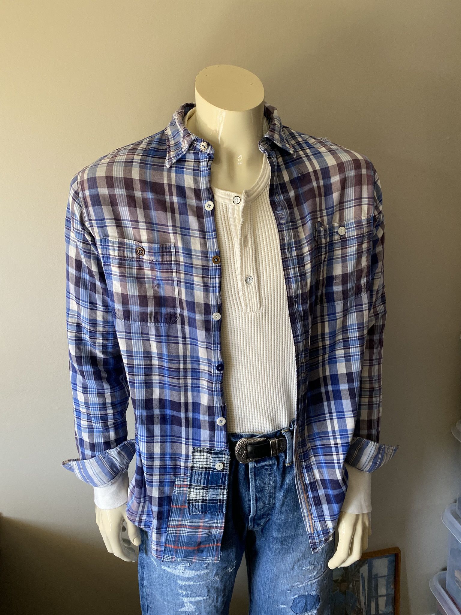 Vintage Sunfade & Repair Double Cloth Flannel Shirt Size US S / EU 44-46 / 1 - 3 Thumbnail
