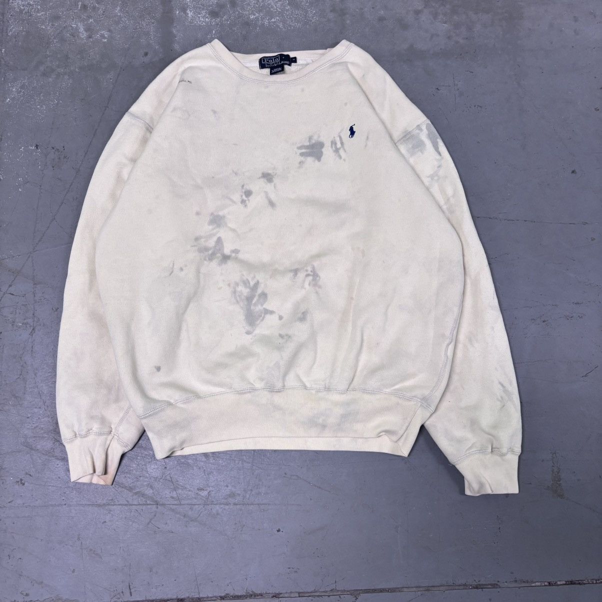 Polo Ralph Lauren × Vintage Vintage Tan baggy fit Distressed paint splatter polo crew Size US M / EU 48-50 / 2 - 1 Thumbnail