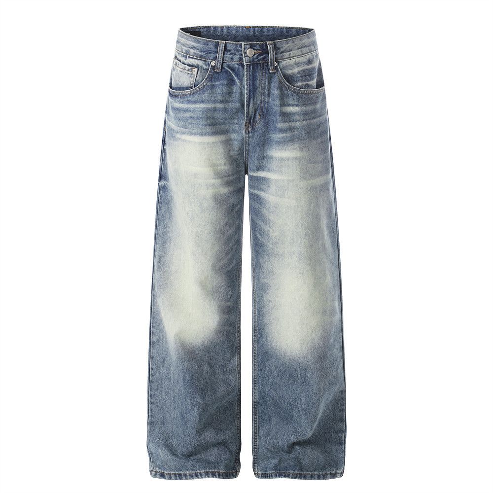 Vintage Punk Men's Loose Casual Distressed Straight-Leg Washed Jeans Size US 32 / EU 48 - 1 Thumbnail