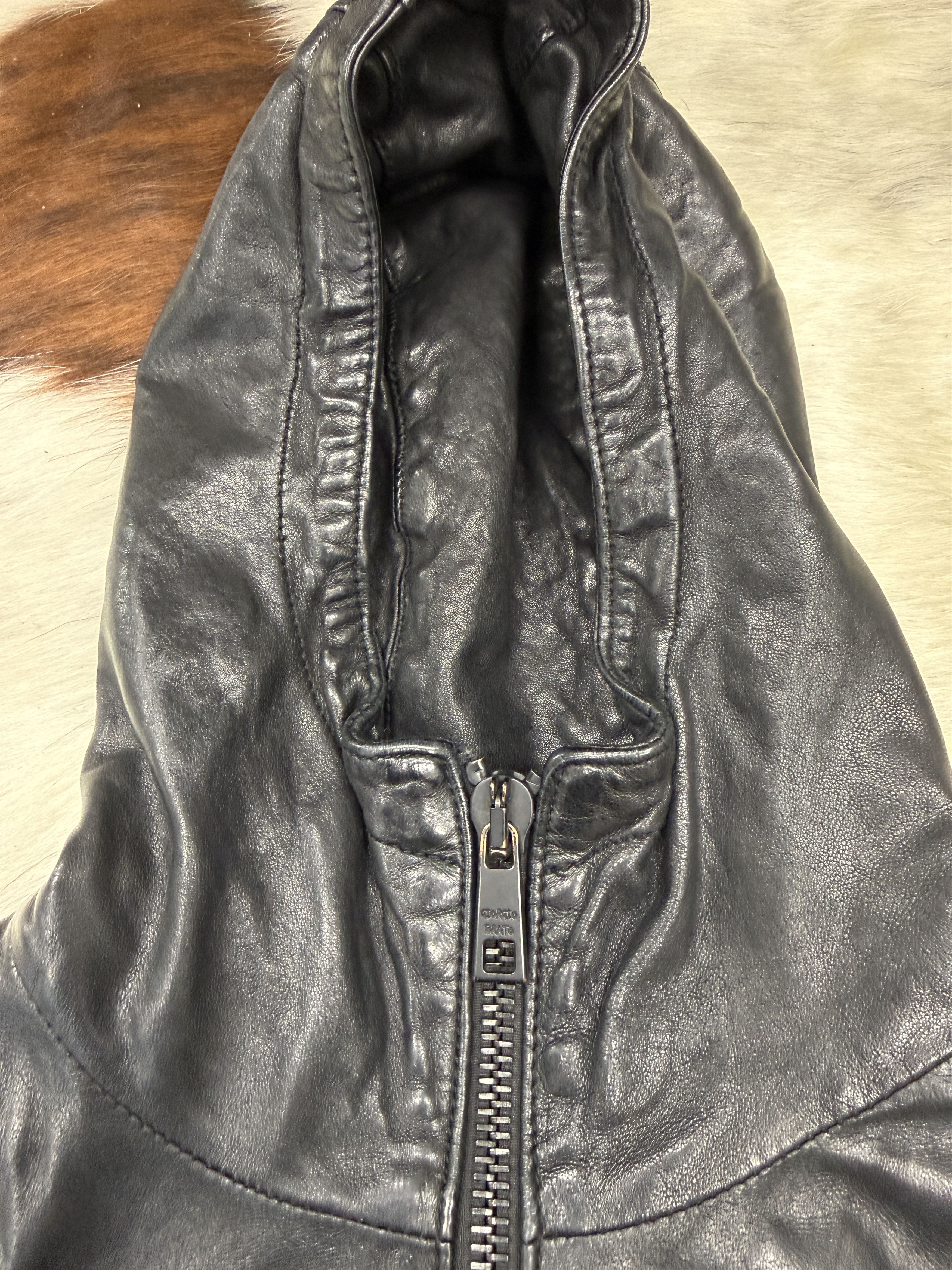 Giorgio Brato Giorgio Brato High-Neck Hooded Lamb Leather Jacket Size US XS / EU 42 / 0 - 2 Thumbnail