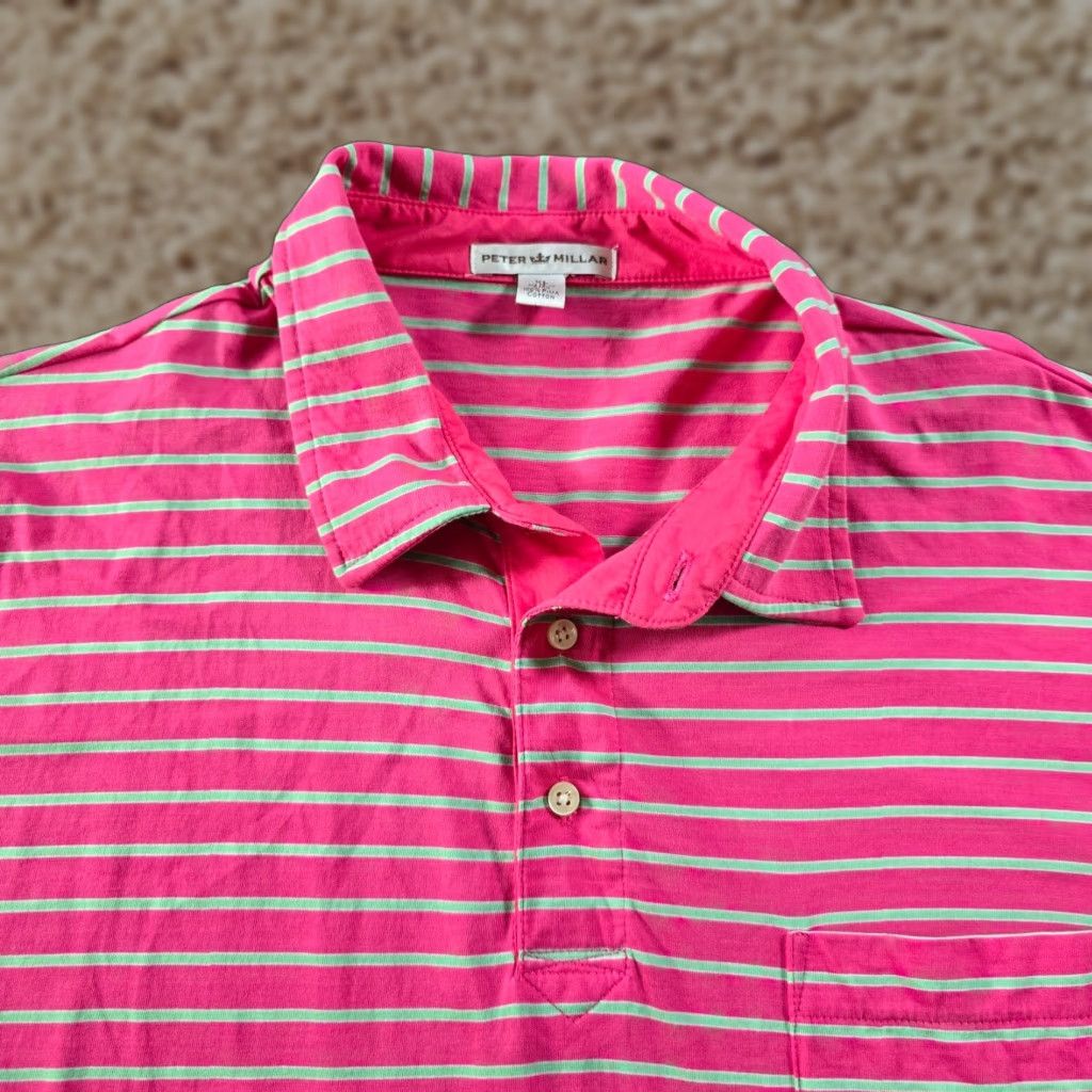 Peter Millar Peter Millar Shirt Mens XL Pink Striped Pima Short Sleeve Golf Polo Casual Size US XL / EU 56 / 4 - 1 Thumbnail