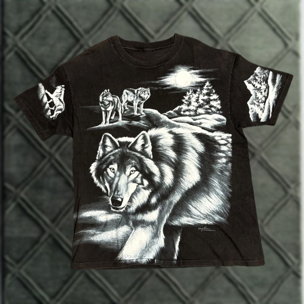 Vintage VINTAGE 1994 Wolf Husky Nature Animal Husky Black Big Graphic AOP T-Shirt XL Mens Size US XL / EU 56 / 4 - 1 Thumbnail