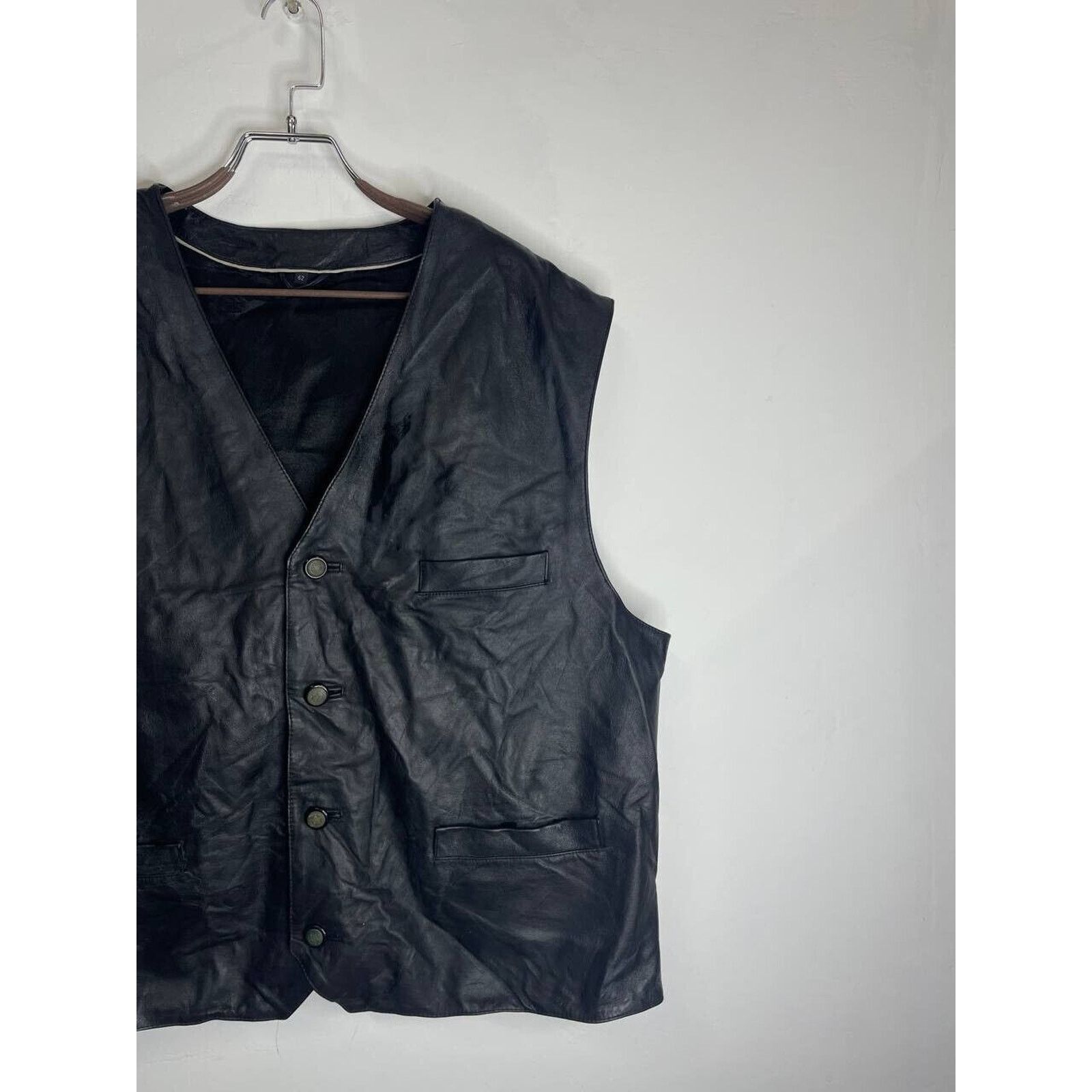 Vintage Vintage Black Leather Vest Multi-Pocket Button Closure XL Size US XL / EU 56 / 4 - 3 Thumbnail