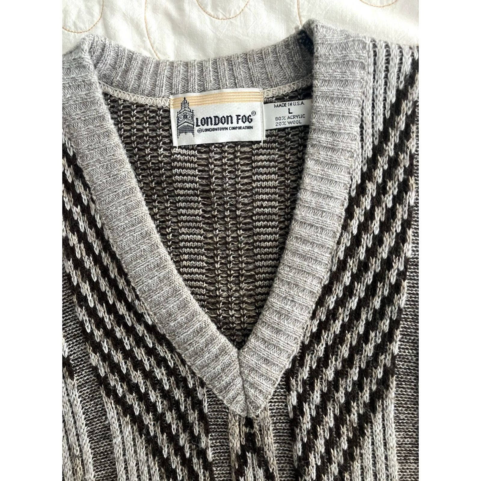 London Fog VINTAGE London Fog Sweater Vest Shirt Men L Brown Striped Wool Acrylic Grandpa USA Size US L / EU 52-54 / 3 - 3 Thumbnail