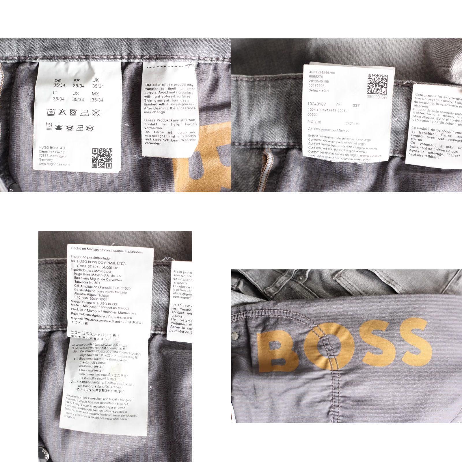 Hugo Boss HUGO BOSS Delaware Slim Fit Stretch Jeans Men Waist 35 Light Denim Grey Slim Pockets 5-Pocket Design 34 Inseam Mids Rise Cotton Elastane Jeans Men Size US 35 - 8 Thumbnail