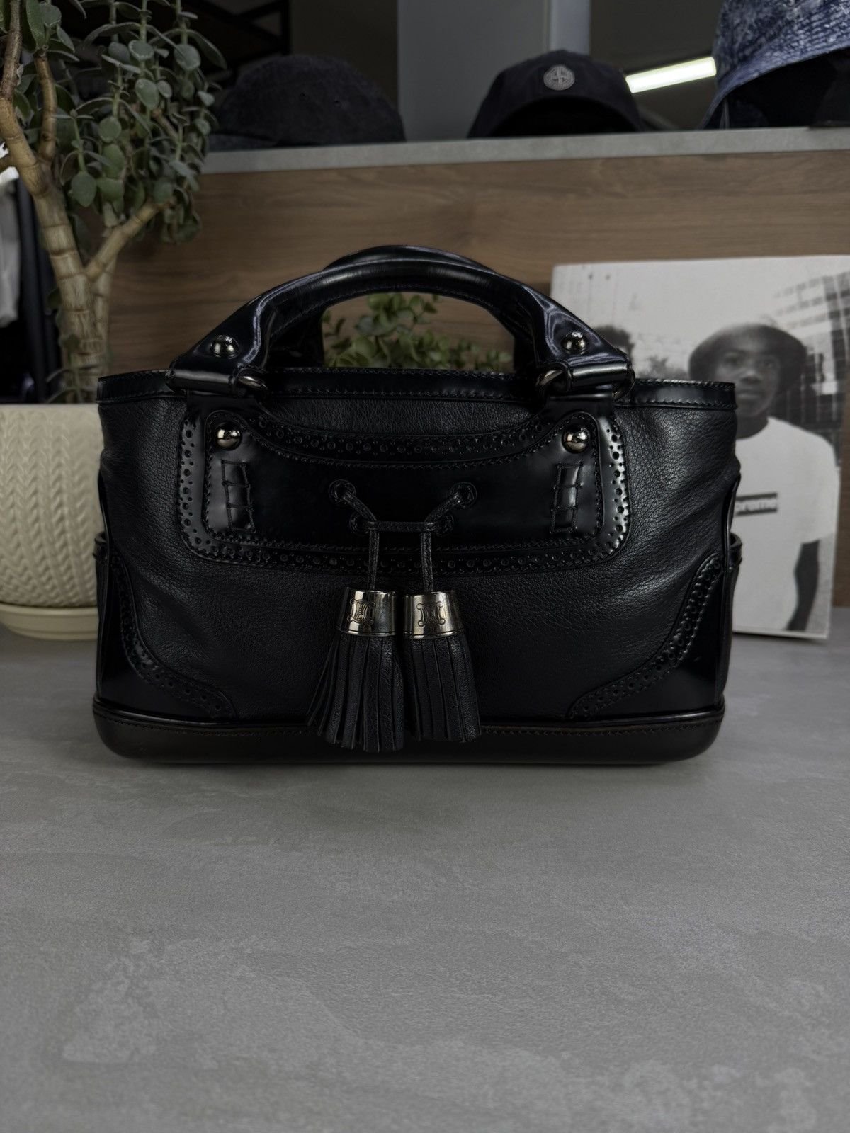 Celine Black Leather Boogie Bag Tassel Handbag Satchel, Women's