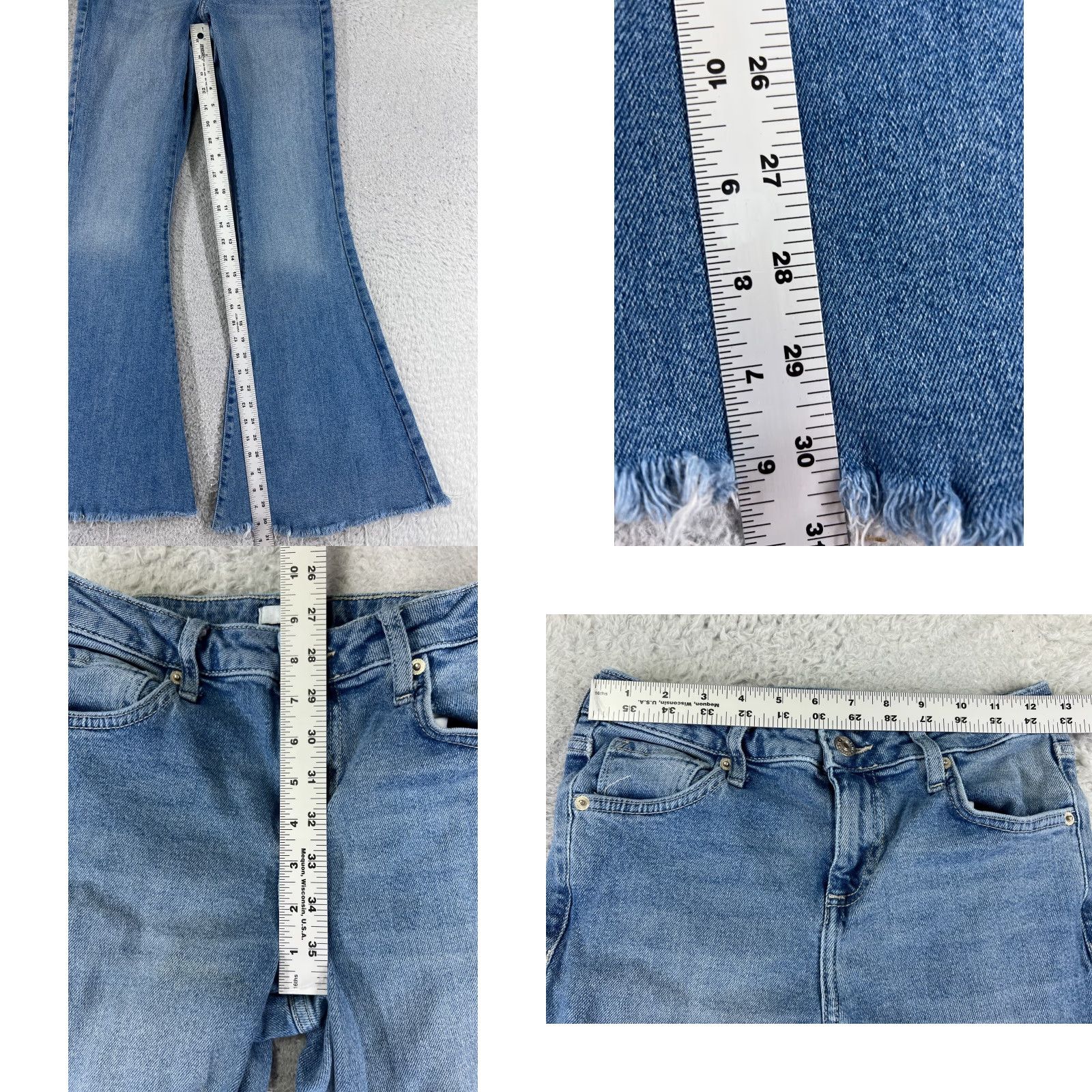 Forever 21 FOREVER 21 Jeans Womens 26 Blue Denim Flared Distressed Raw Hem 30 Inseam 5-Pocket Buttons Zipper Cotton Blend Stretch Casual Everyday Colors: Blue Size 26" / US 2 / IT 38 - 8 Thumbnail