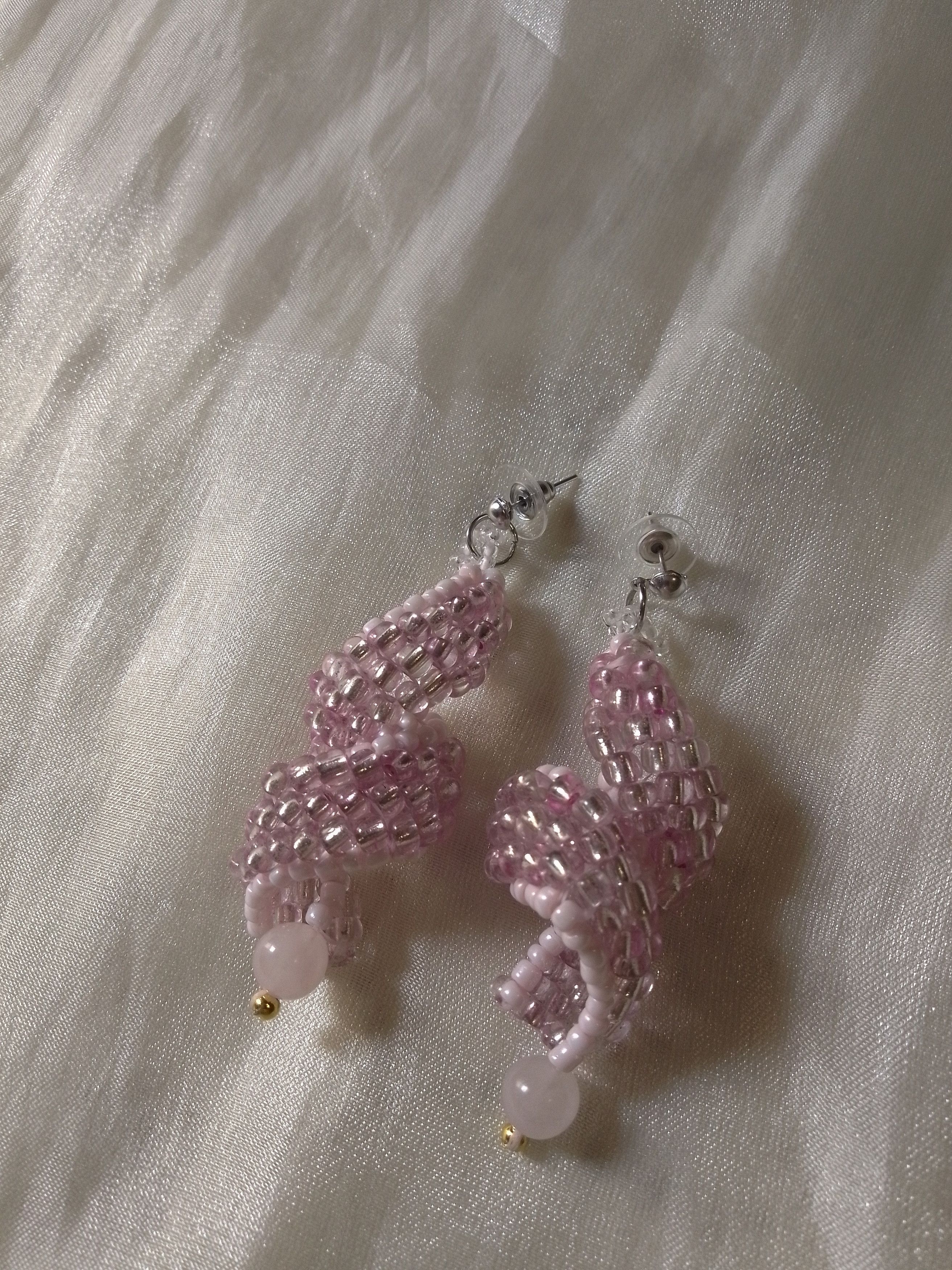 Handmade Pink earrings curled dangle social rose quartz gemstones Size ONE SIZE - 9 Thumbnail