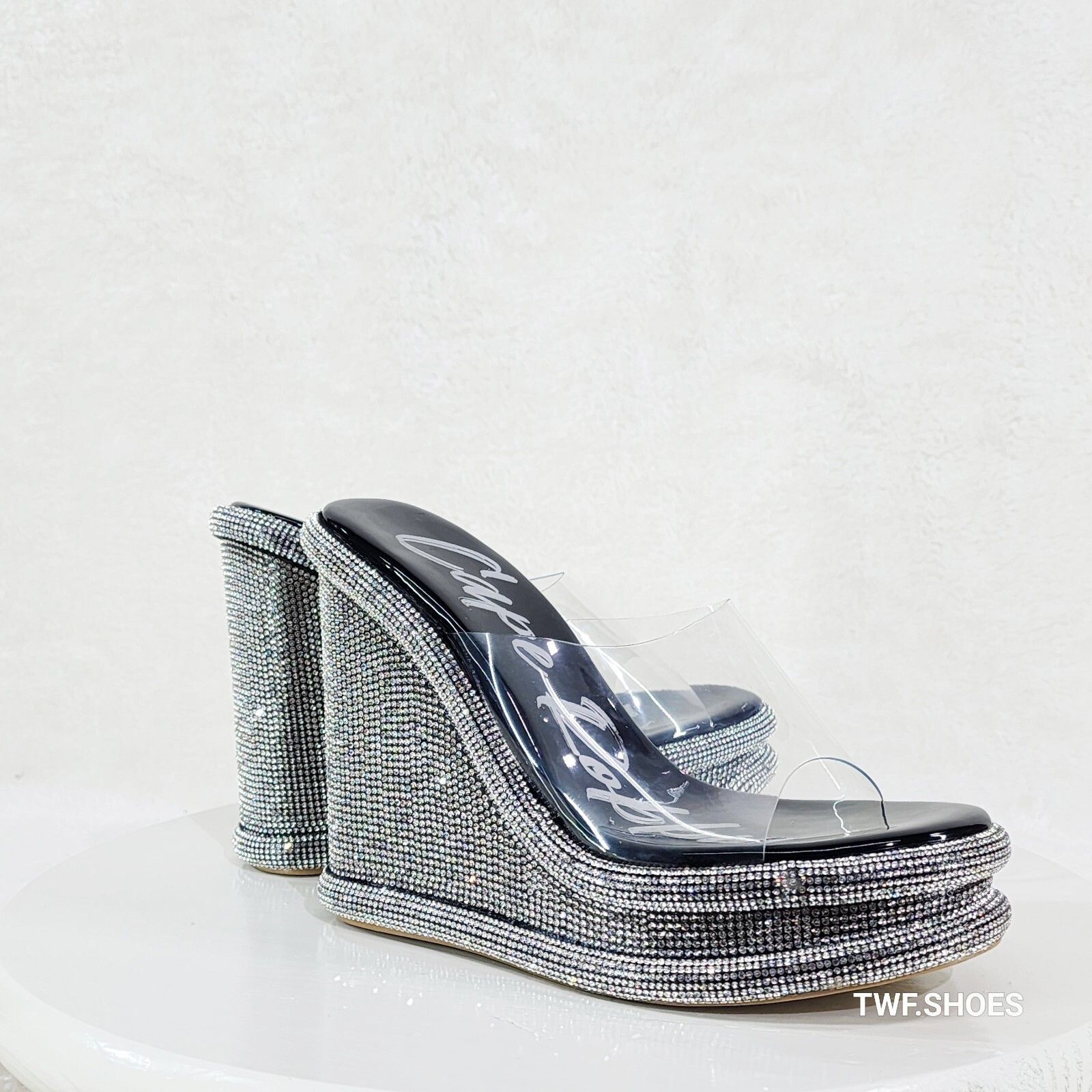 Other Zesty Black Silver Rhinestone Platform Wedge Heel Slip On Sa Size US 11 / IT 41 - 2 Thumbnail
