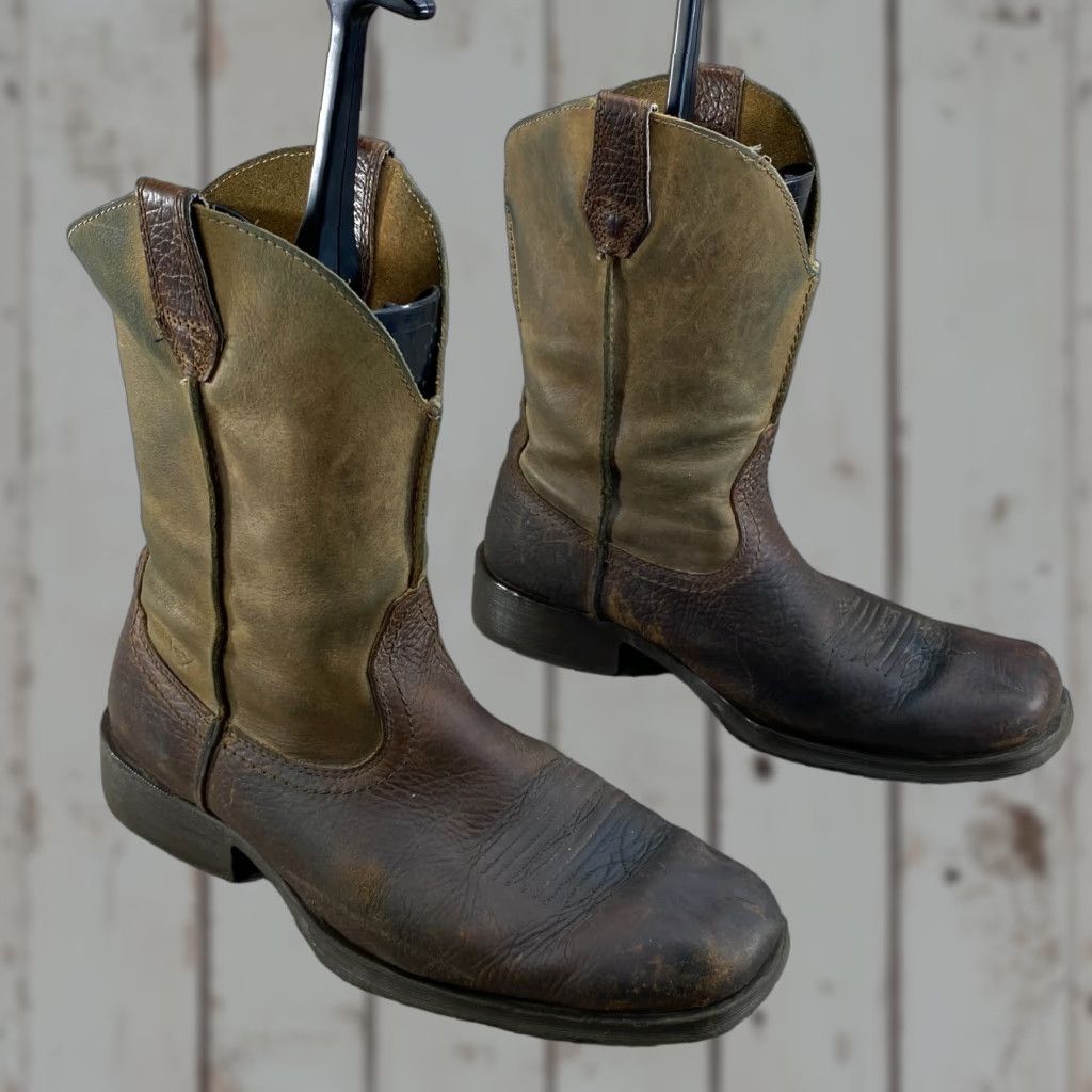 Ariat Ariat Mens 12 Earth Brown Bomber Leather Cowboy Boots Square Toe Western Rambler - Boots 12 Mens Brown Leather Western Cowboy Ariat Size US 12 / EU 45 - 1 Thumbnail