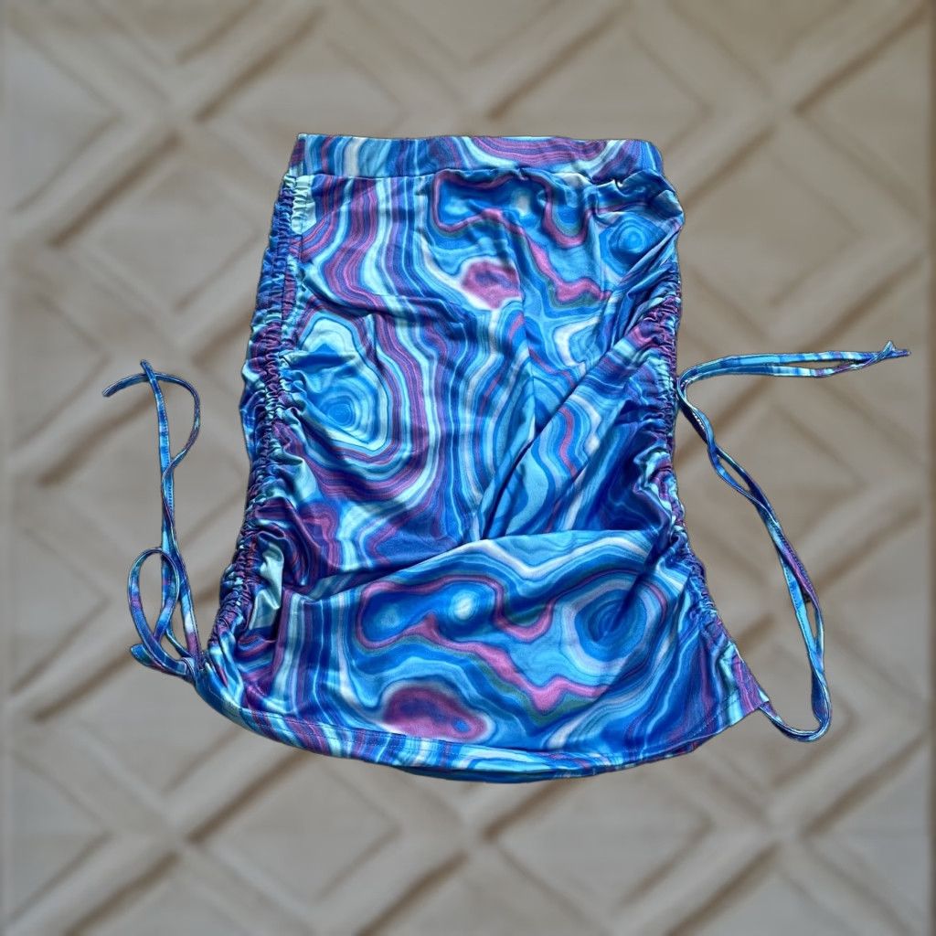 Shein SheIn Skirt Womens XS Blue Tie Dye Stretch Side Lace Mini Casual Ladies Size 26" / US 2 / IT 38 - 1 Thumbnail