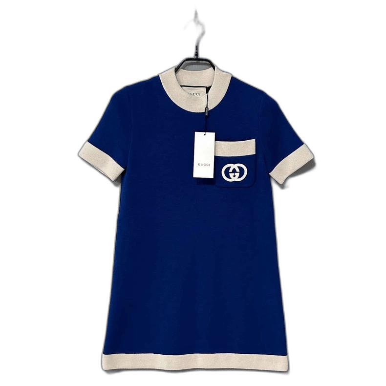 Blue Logo Knit Dress by GUCCI