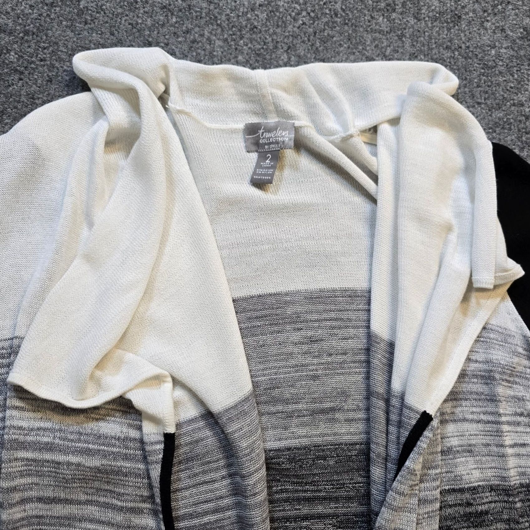 Vintage Chicos Cardigan Cardigan Top Womens L Black White Stripe Open Casual Neutral Knit Linen Knit Open Front Long Sleeve Size L / US 10 / IT 46 - 2 Thumbnail