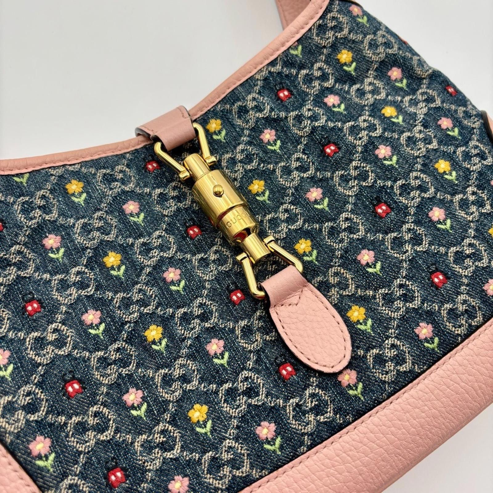 Gucci Gucci Jackie 1961 GG Denim Floral Shoulder Bag LimitedEditio Size ONE SIZE - 6 Thumbnail