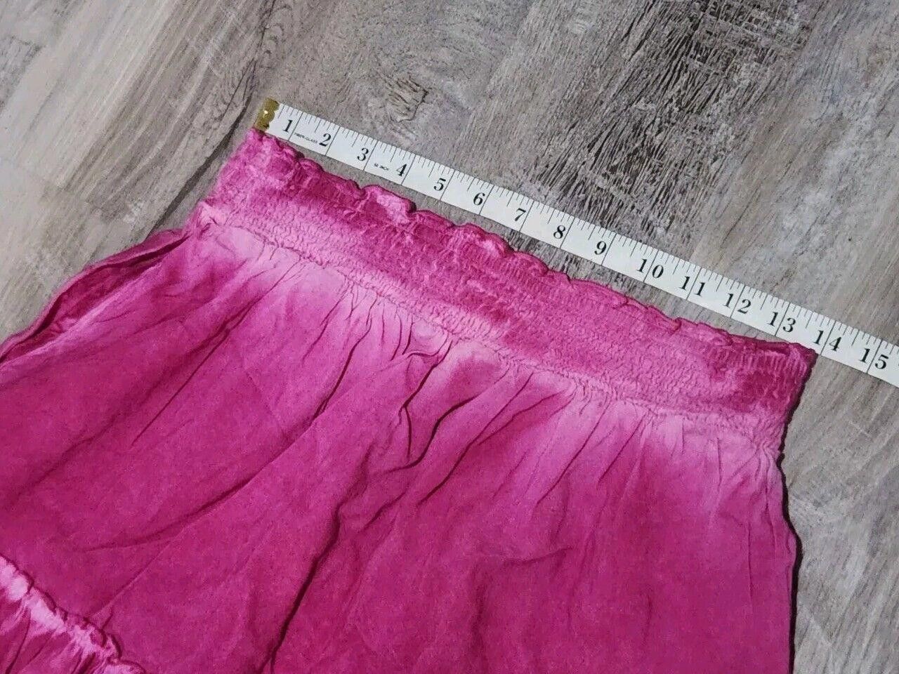 Designer Pilcro Skirt small Pink Tiered Elastic Waist Viscose Linen Size 28" / US 6 / IT 42 - 4 Thumbnail