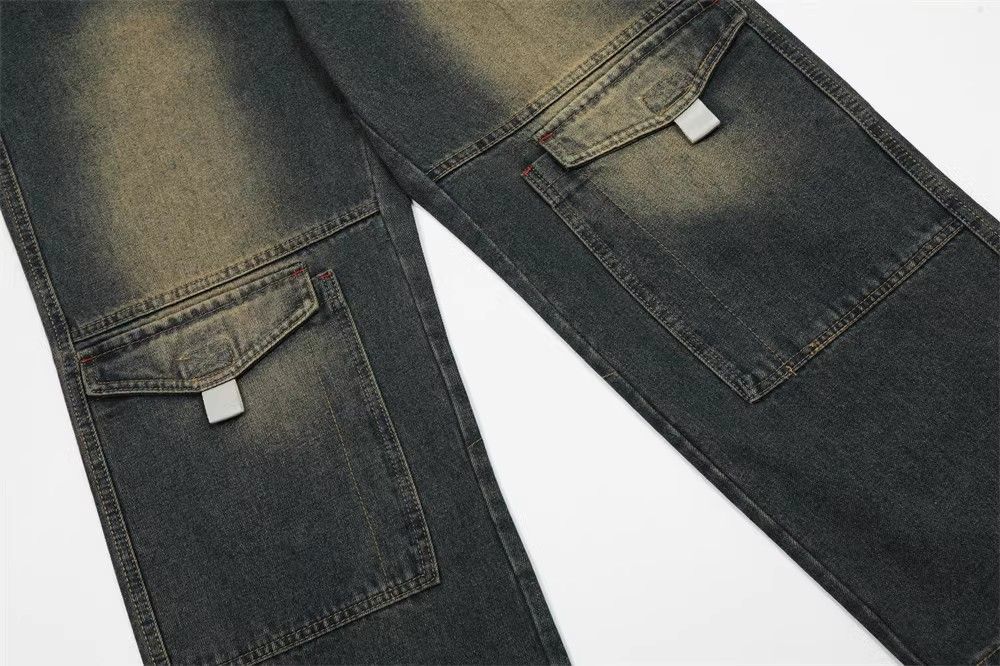 Japanese Brand × Jean Men's washed loose wide-leg distressed workwear denim Size US 34 / EU 50 - 6 Thumbnail