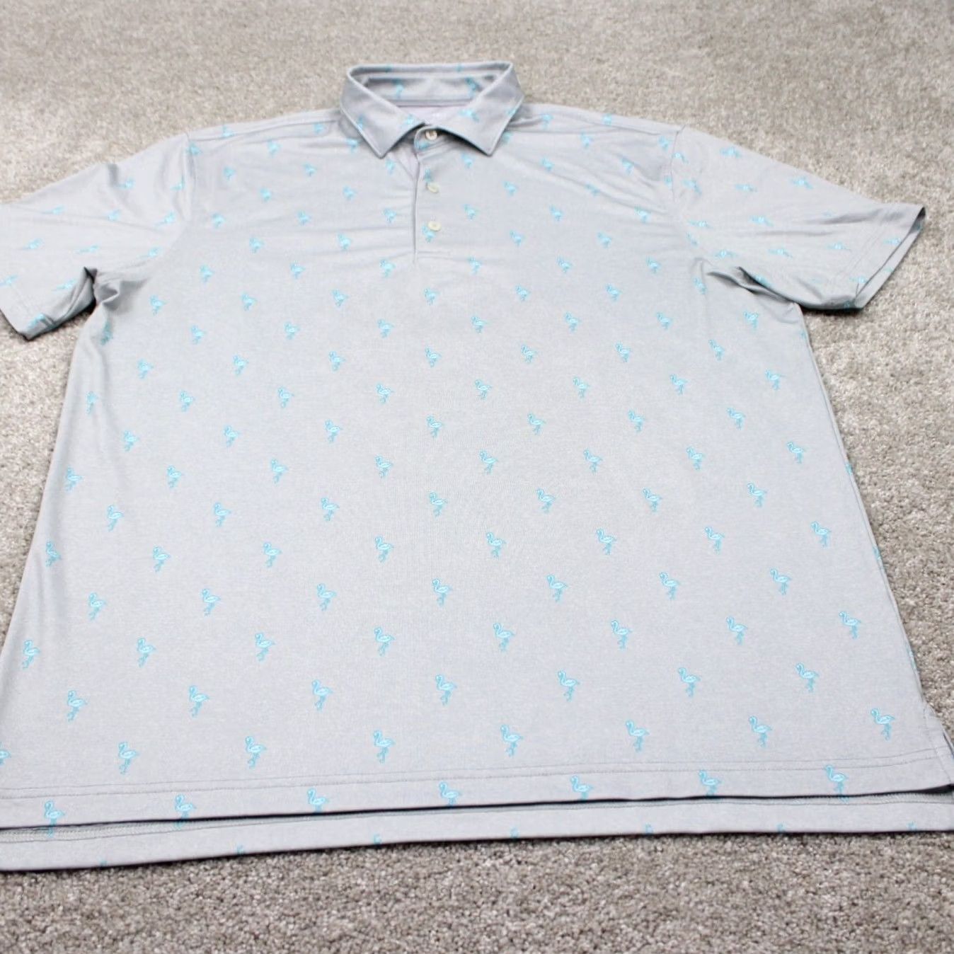 johnnie-O Johnnie-O Polo AOP Shirt Mens Large Gray w/ Blue Flamingos All Over Print S/S Size US L / EU 52-54 / 3 - 2 Thumbnail