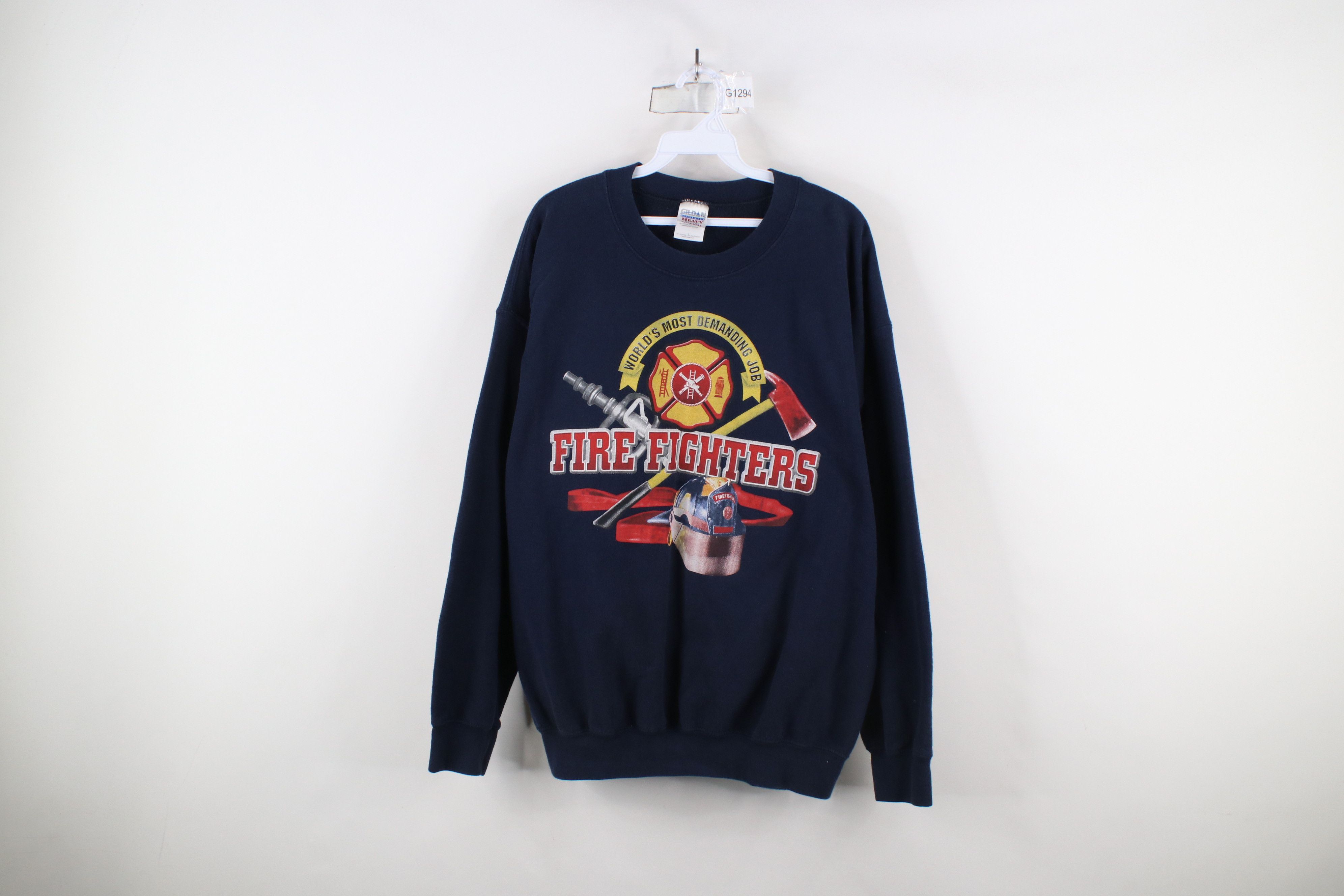 Vintage Vintage 90s Spell Out Fire Fighters Crewneck Sweatshirt Blue Size US L / EU 52-54 / 3 - 1 Thumbnail