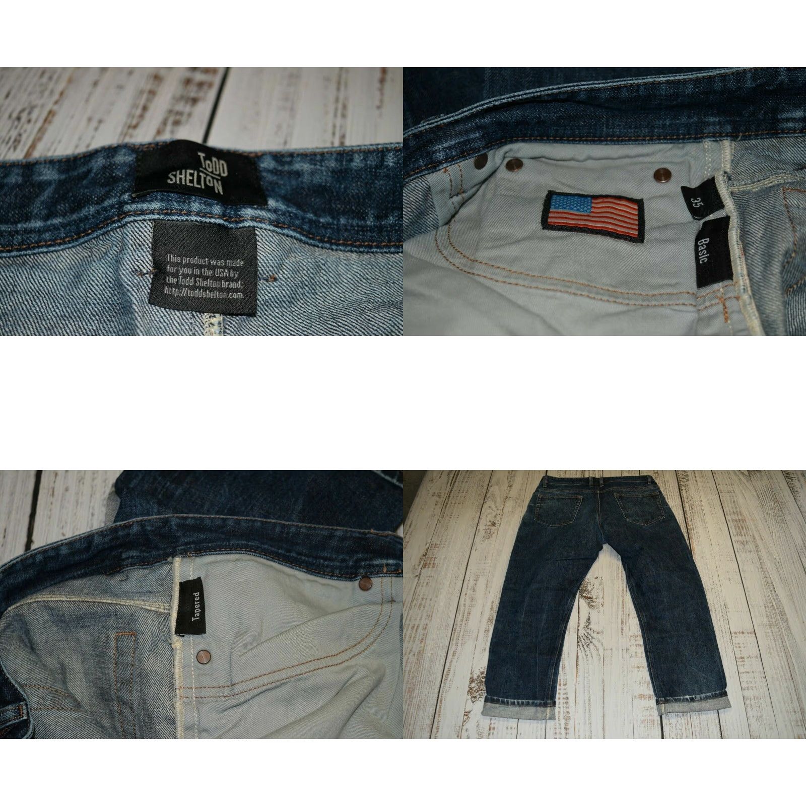 Denime Todd Shelton Mens Tapered Fit Jeans Medium Wash 35x27.5 Selvedge Cotton Denim Size US 35 - 8 Thumbnail