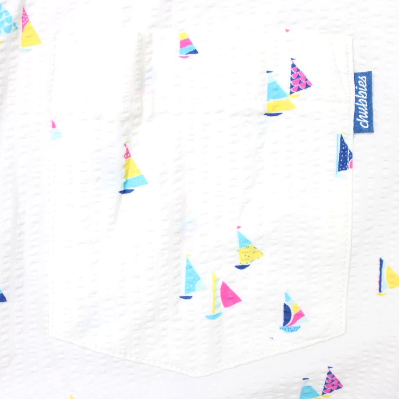 Chubbies Chubbies Shirt Mens XL White Sailboat AOP Seersucker Nylon Stretch Short Sleeve Shirt Velcro? No Size US XL / EU 56 / 4 - 5 Thumbnail