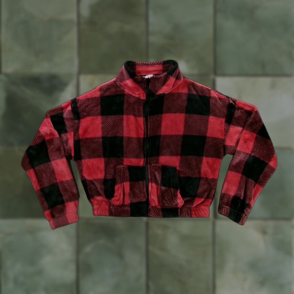Vintage VINTAGE Hippie Rose Jacket Womens M Red Black Buffalo Plaid Faux Fur Zip Cropped Pockets Size M / US 6-8 / IT 42-44 - 1 Thumbnail