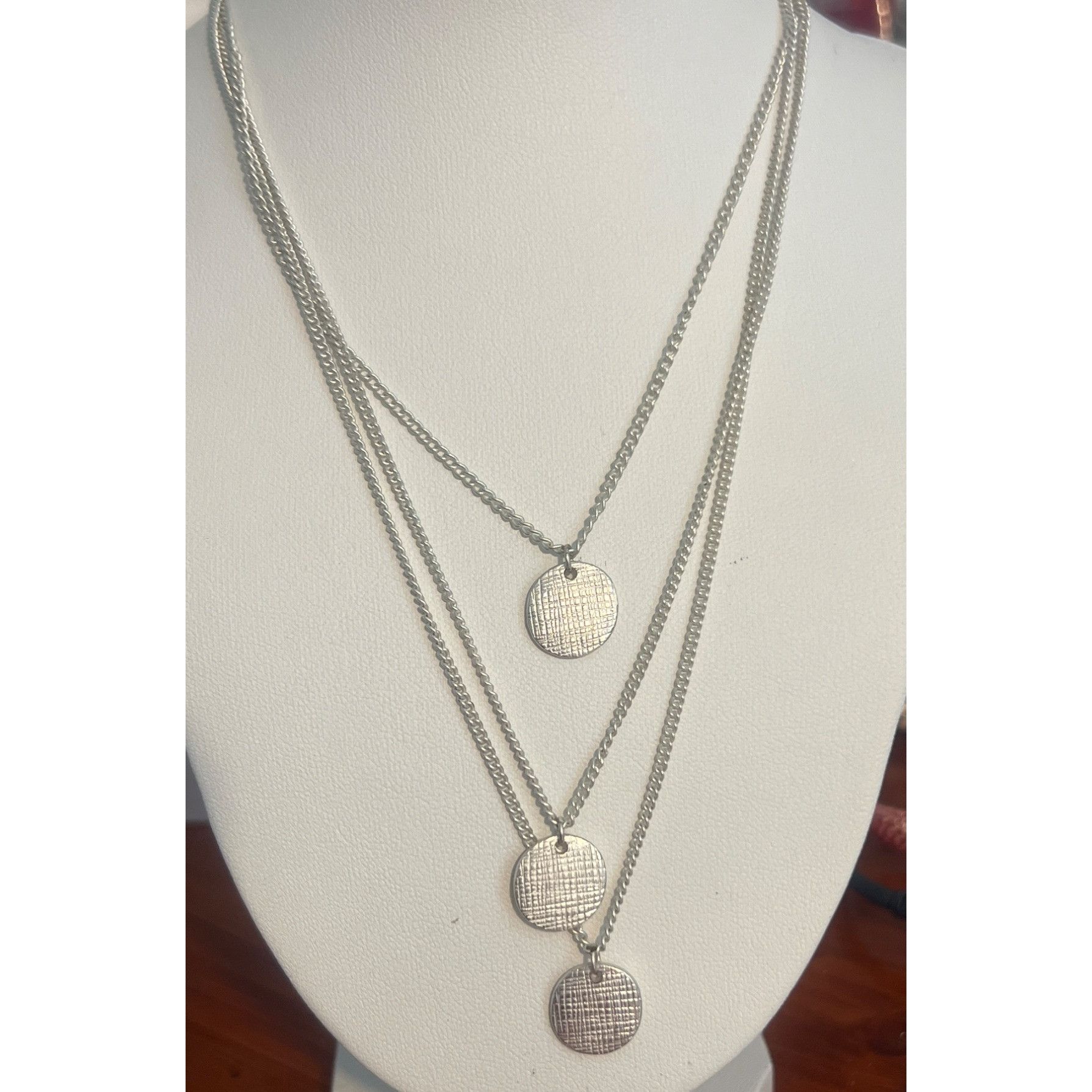 Other Vintage Matte Silver Tone Necklace Multi Strand Layered Text Size ONE SIZE - 1 Thumbnail
