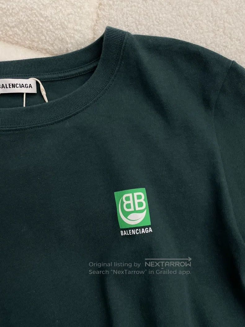 Balenciaga Balenciaga Double B Green Logo Green Short Sleeve T Size US L / EU 52-54 / 3 - 7 Thumbnail