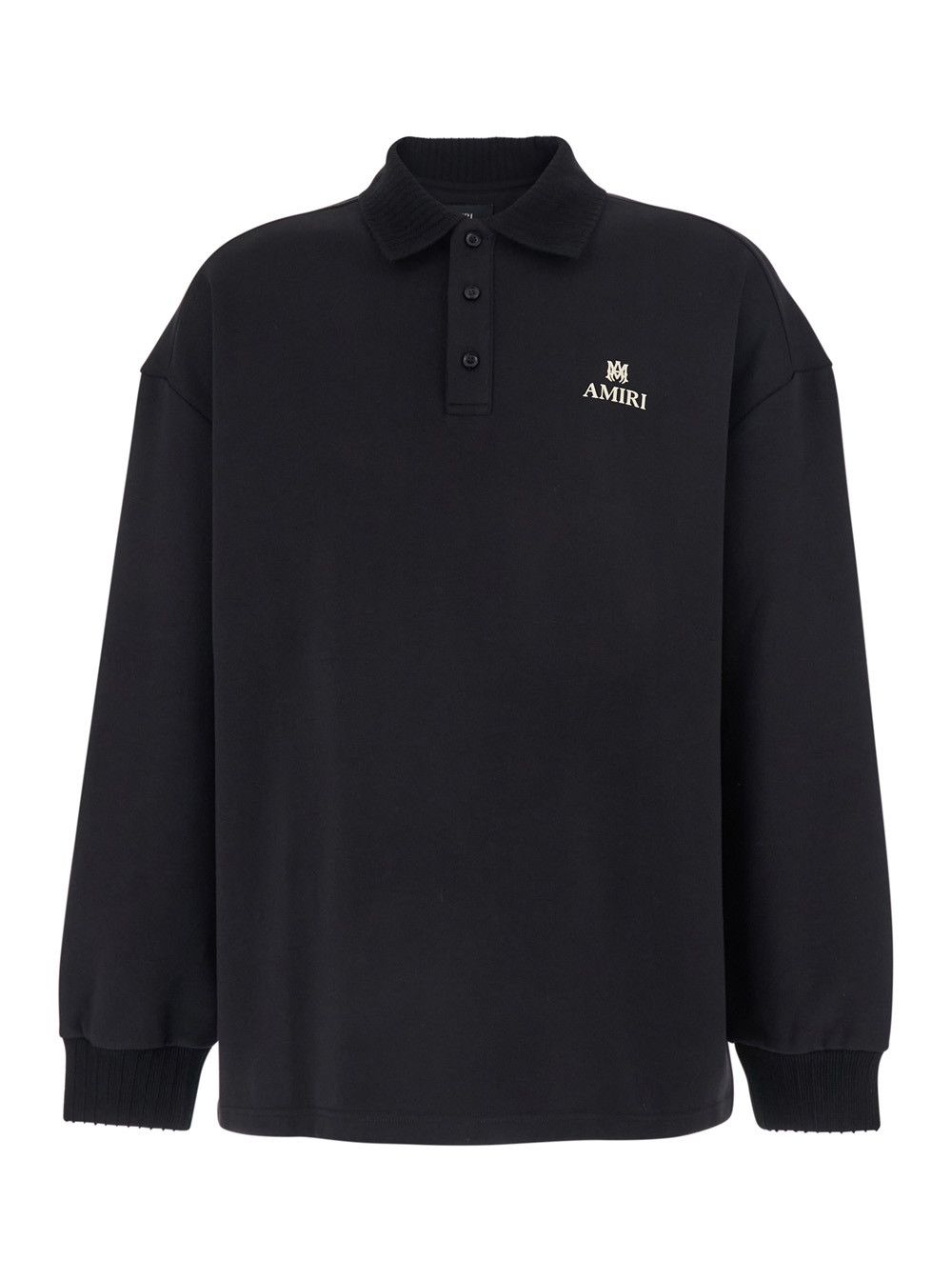 Amiri Black Polo Collar Sweatshirt with Logo Lettering on the Front in Cotton for Men Size US S / EU 44-46 / 1 - 1 Thumbnail