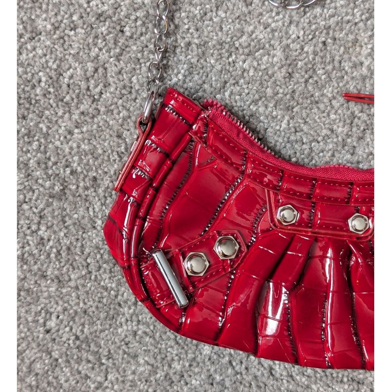 Shein Red Faux Leather Grunge Y2K Shoulder Bag by SHEIN Size ONE SIZE - 3 Thumbnail