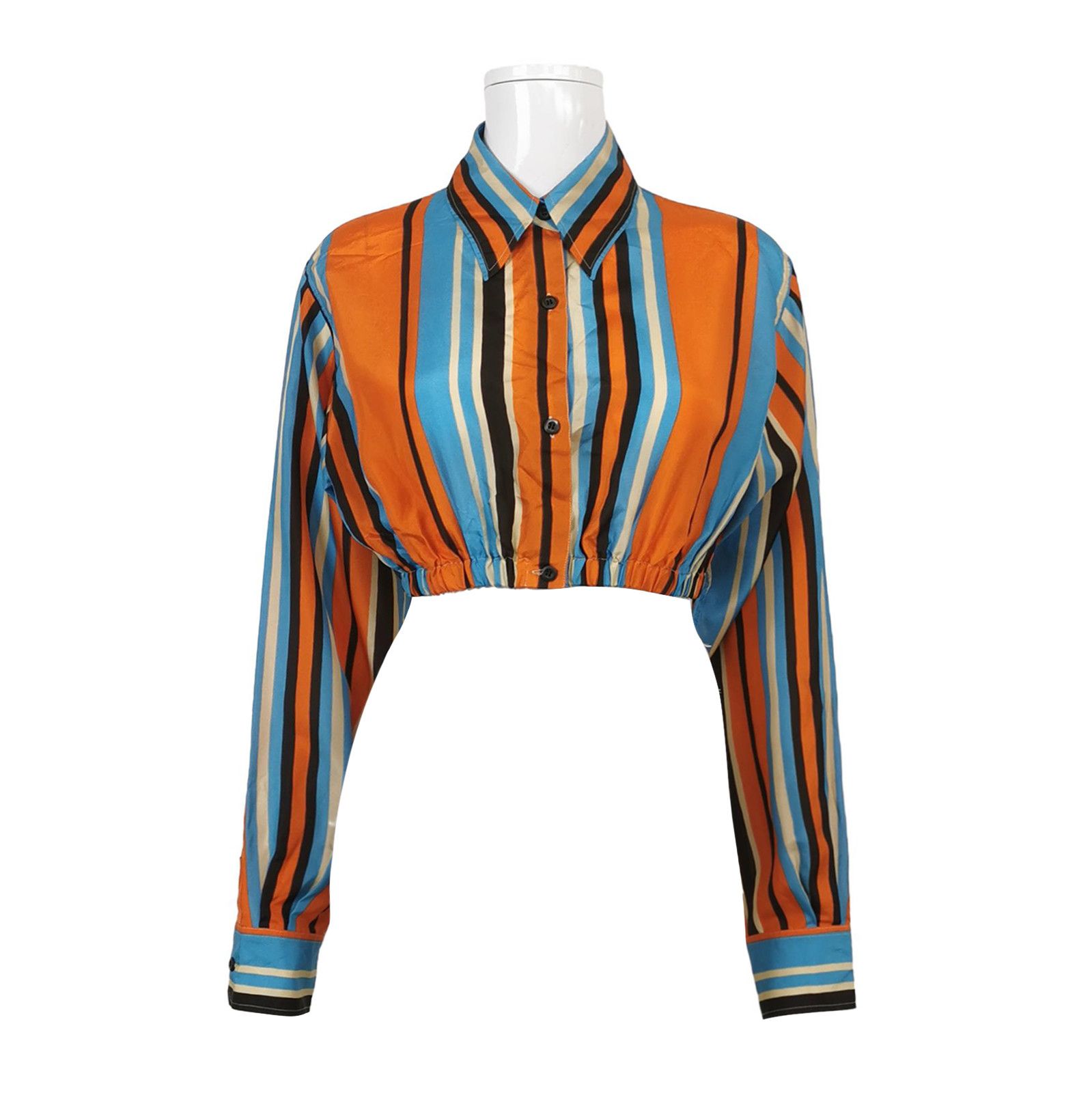 Prada Striped Triangle Logo Long Sleeve Shirt 0089
