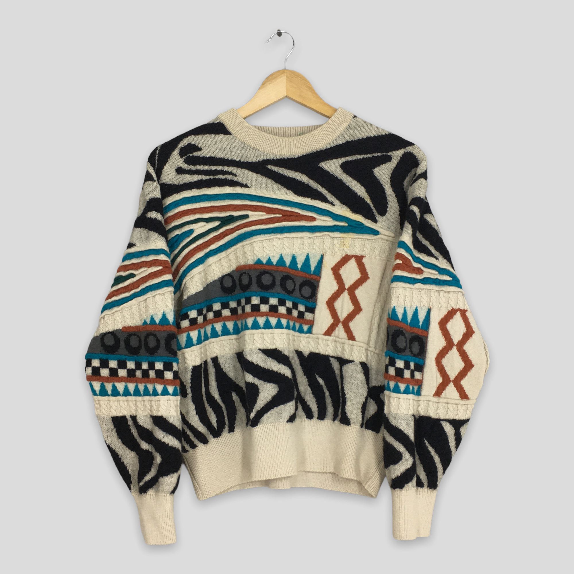 Vintage Mr Junko Navajo Knitwear Wool 3D Coogi Style Sweater Medium Size US M / EU 48-50 / 2 - 1 Thumbnail