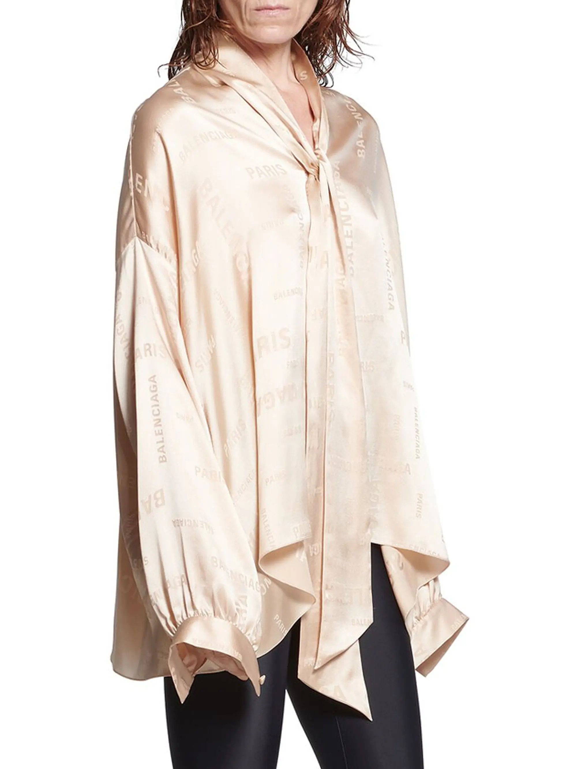 Balenciaga oc11z0825 Bal Paris Allover Vareuse Oversized Blouse Beige Size XS / US 0-2 / IT 36-38 - 3 Thumbnail