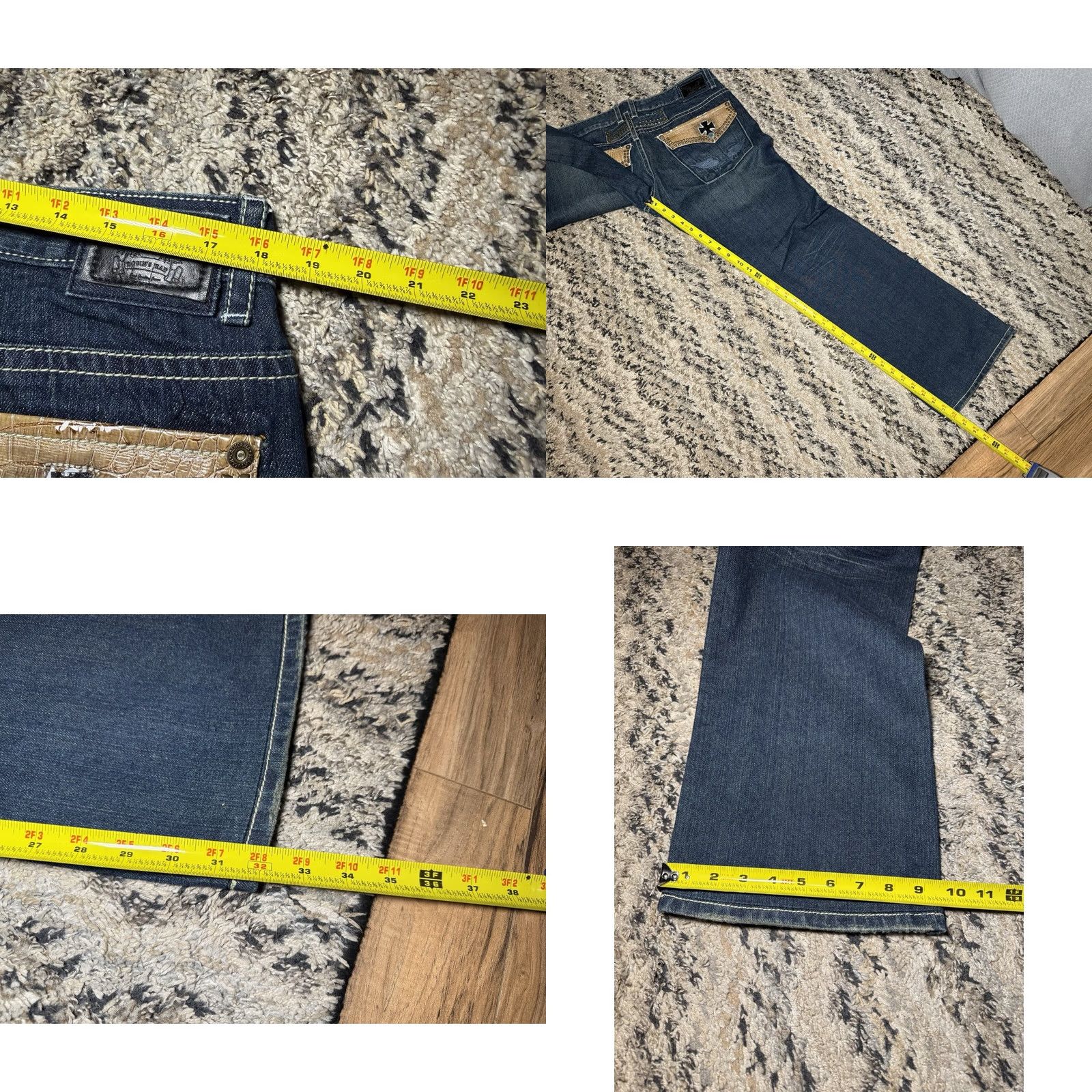Vintage VINTAGE Robin’s Jeans Jeans Mens 34x32 5-Pocket Straight Crocodile Pocket Stud Iron Cross Y2K RARE Blue Denim Size US 34 / EU 50 - 9 Thumbnail