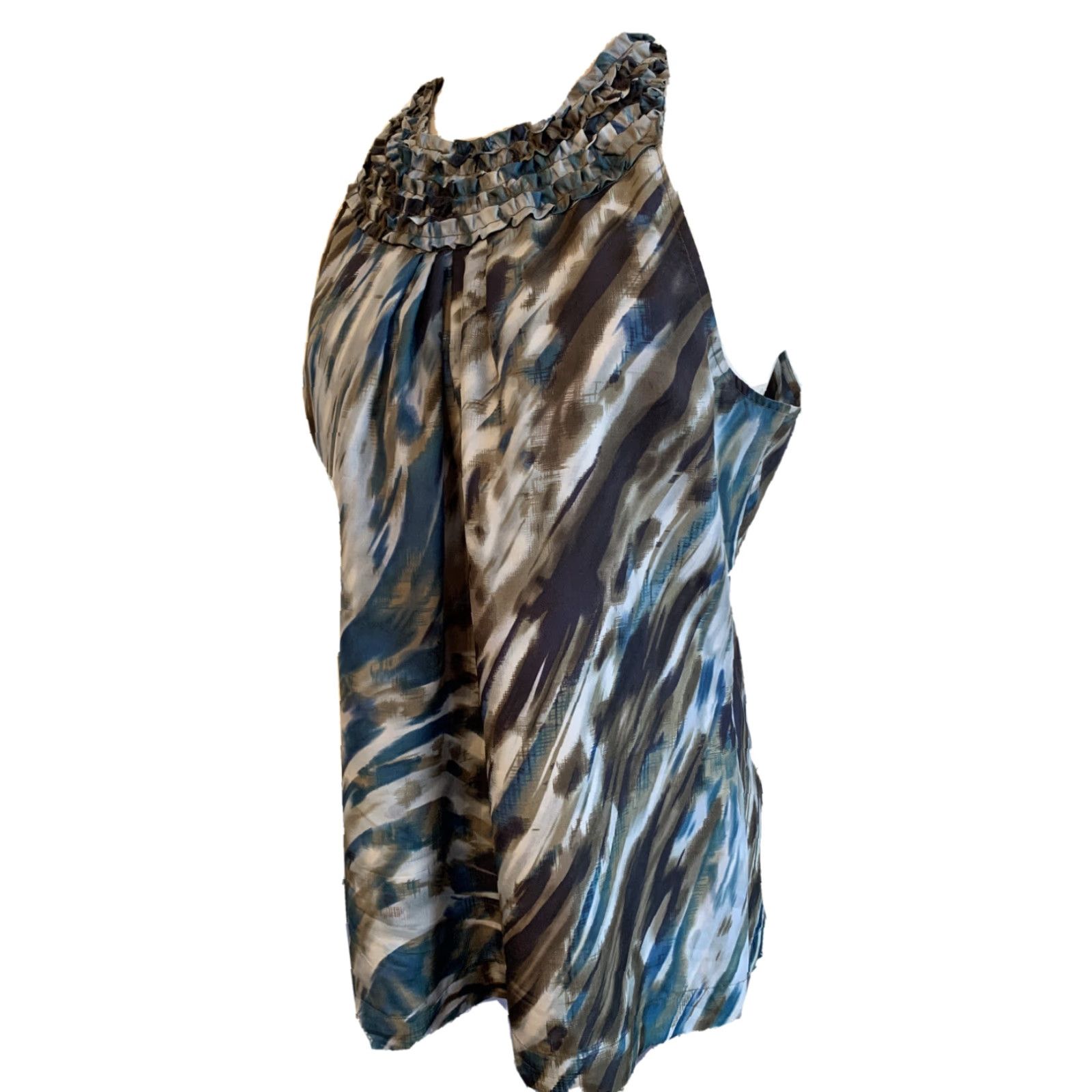 Ann Taylor Ann Taylor Blouse Women Large Sleeveless Silk Green Shades of Green Blue Shirt Womens Size L / US 10 / IT 46 - 2 Thumbnail