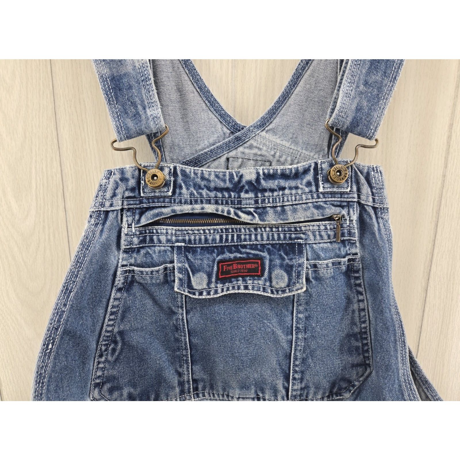 Denime Five Brother Bib Overalls Men Denim Workwear 42x29 Blue Jeans Retro 90s Mens Size US 42 / EU 58 - 3 Thumbnail