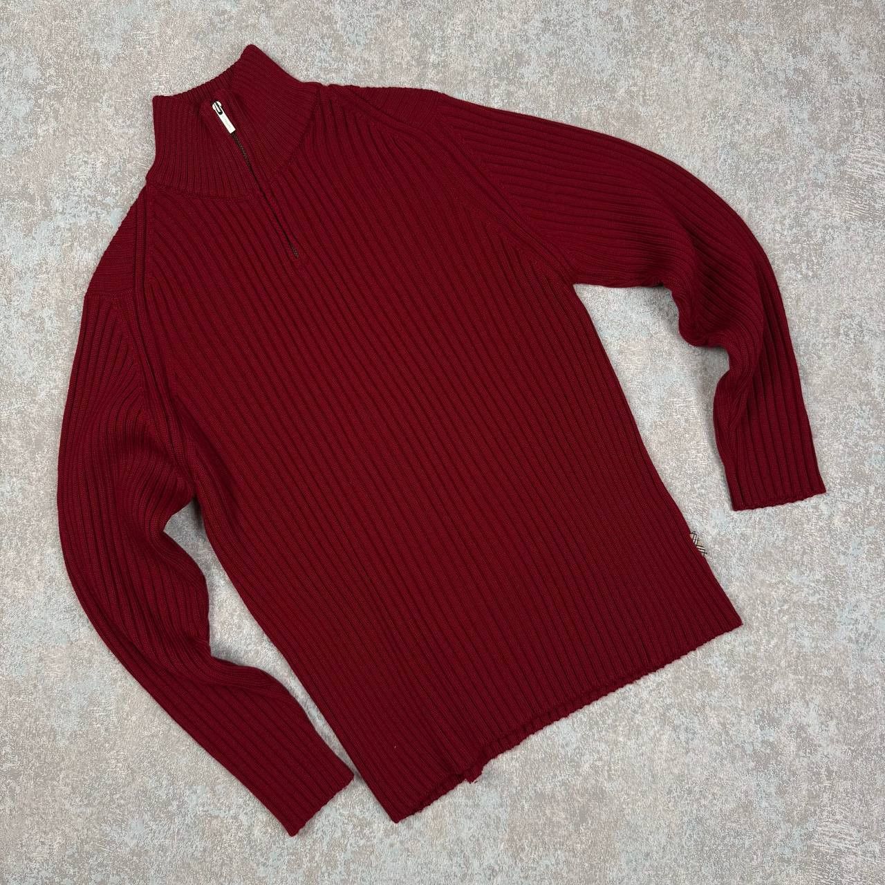 Burberry Burberry Red Knit Ribbed 1/4 Zip Sweater Size XS / US 0-2 / IT 36-38 - 2 Thumbnail